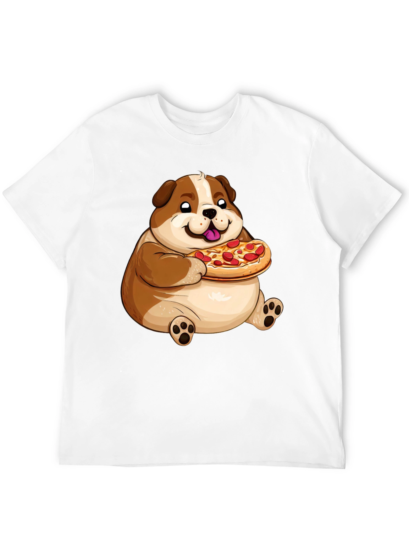 Cartoon Dog Eating Pizza Graphic T-Shirt
