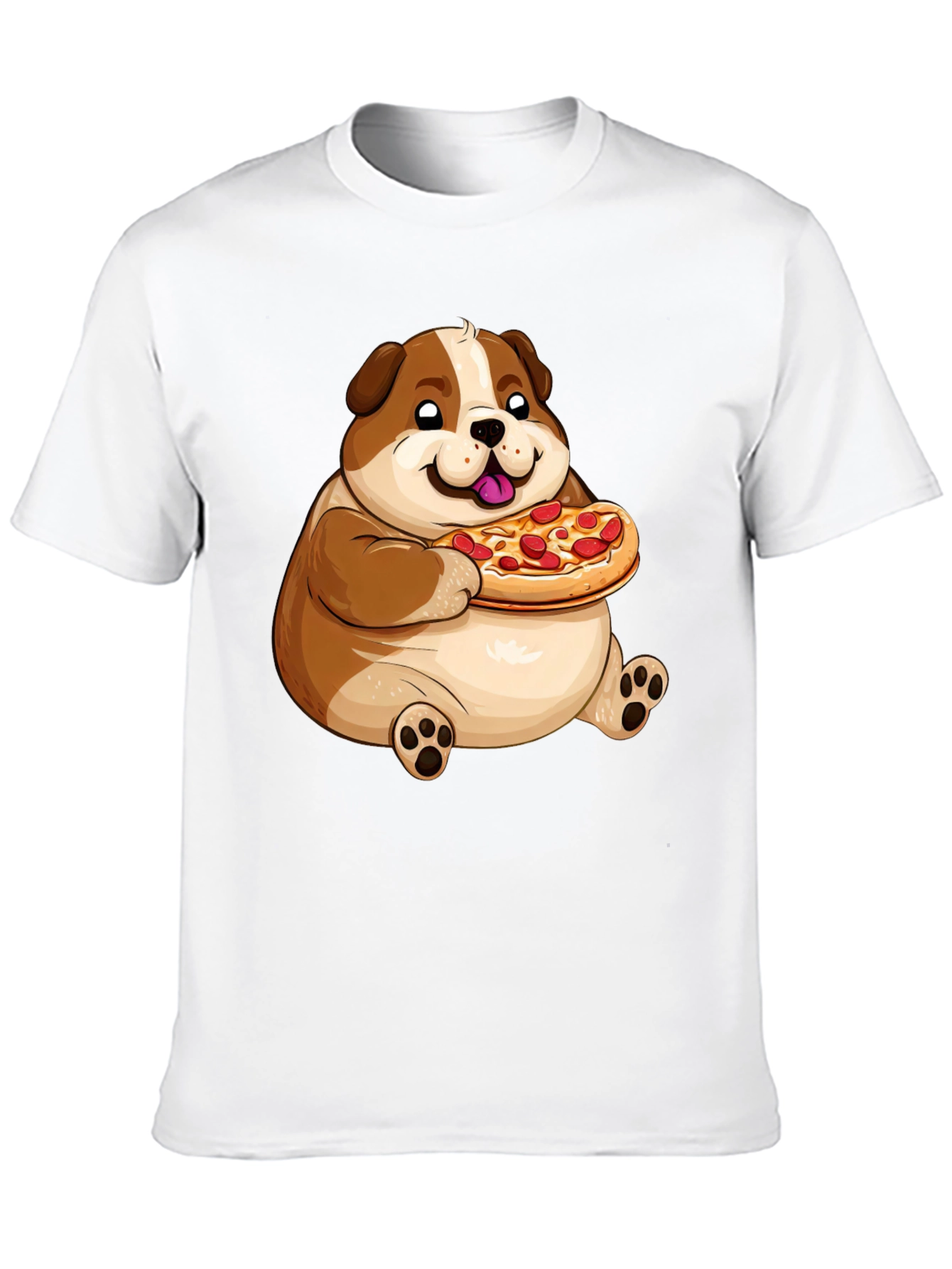 Cartoon Dog Eating Pizza Graphic T-Shirt