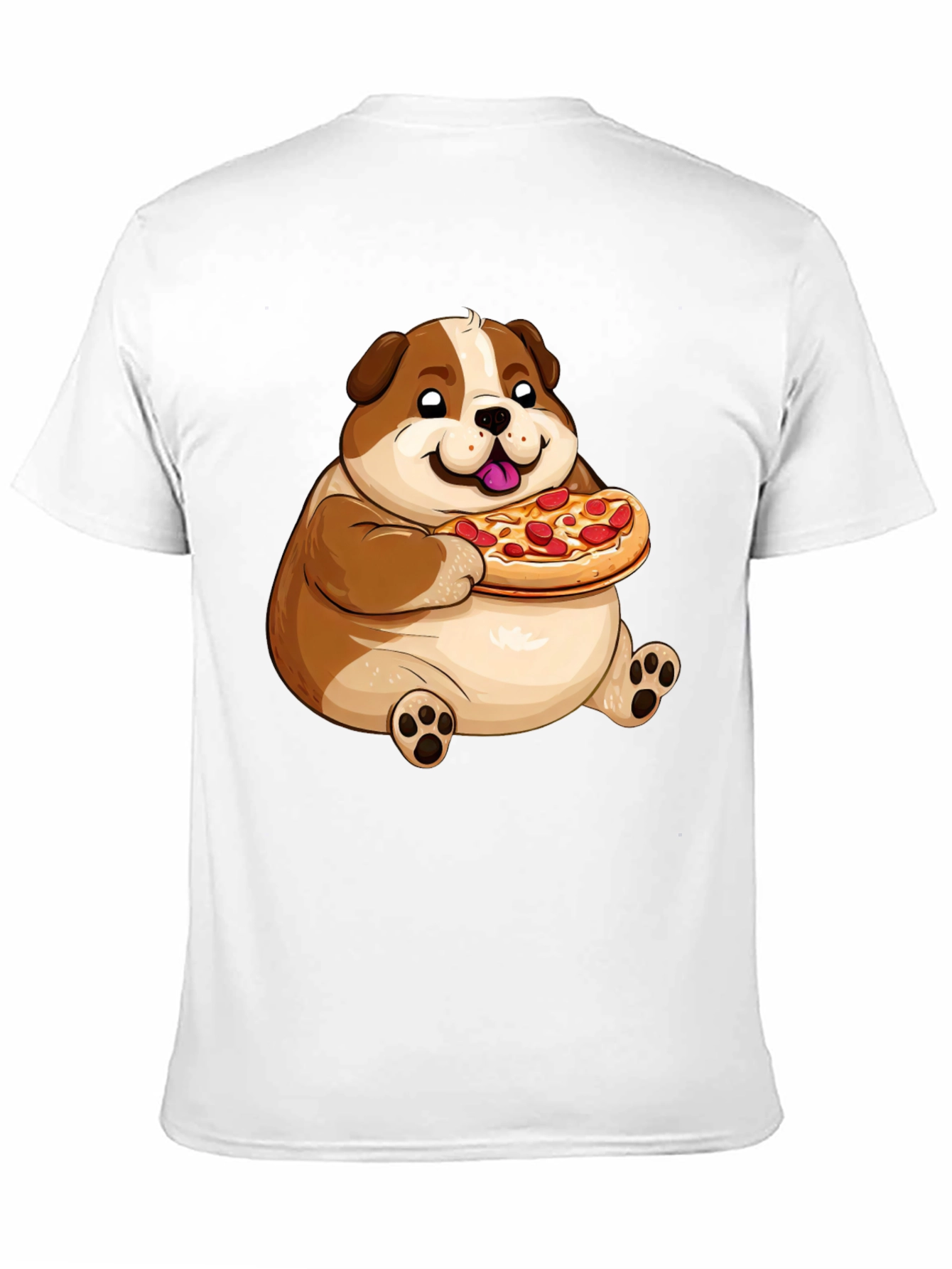 Cartoon Dog Eating Pizza Graphic T-Shirt
