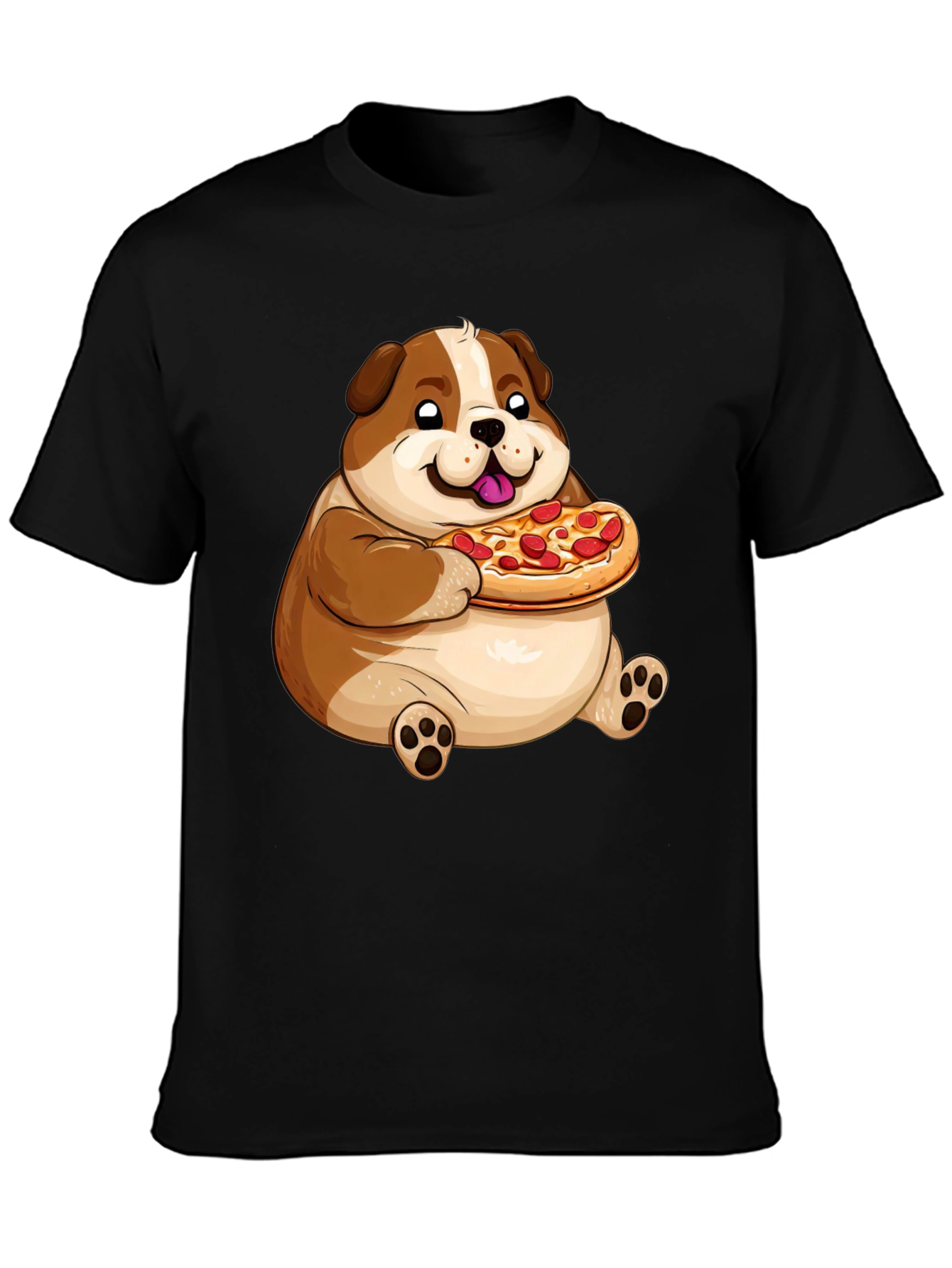 Cartoon Dog Eating Pizza Graphic T-Shirt