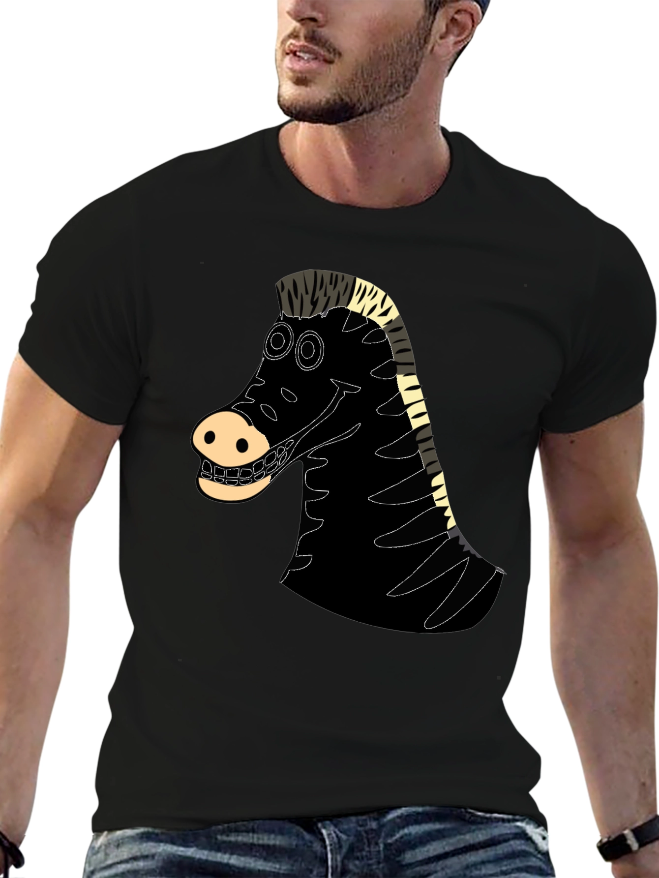 Cartoon Zebra Graphic Tee - Black Casual Shirt