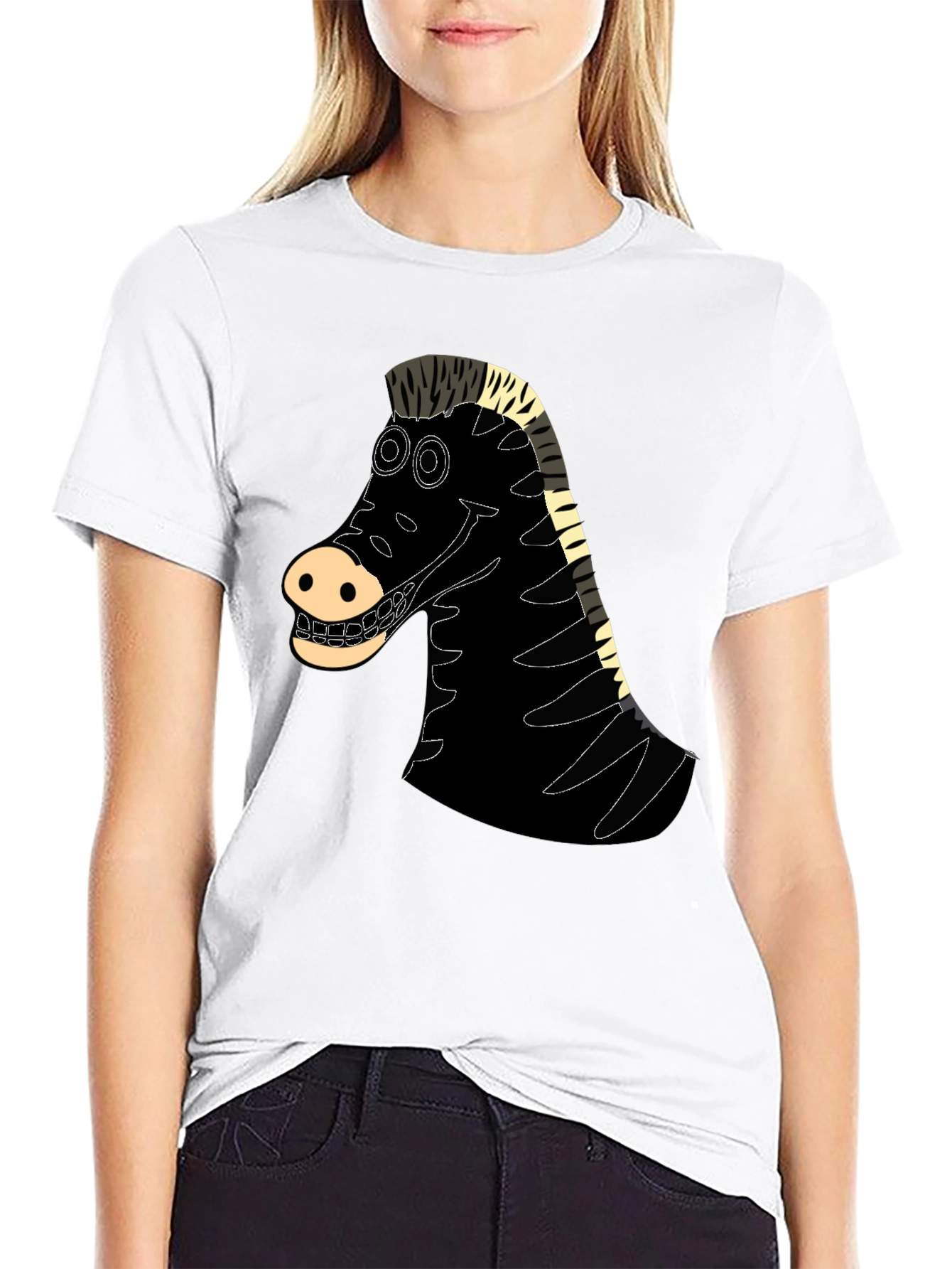 Cartoon Zebra Graphic Tee - Black Casual Shirt
