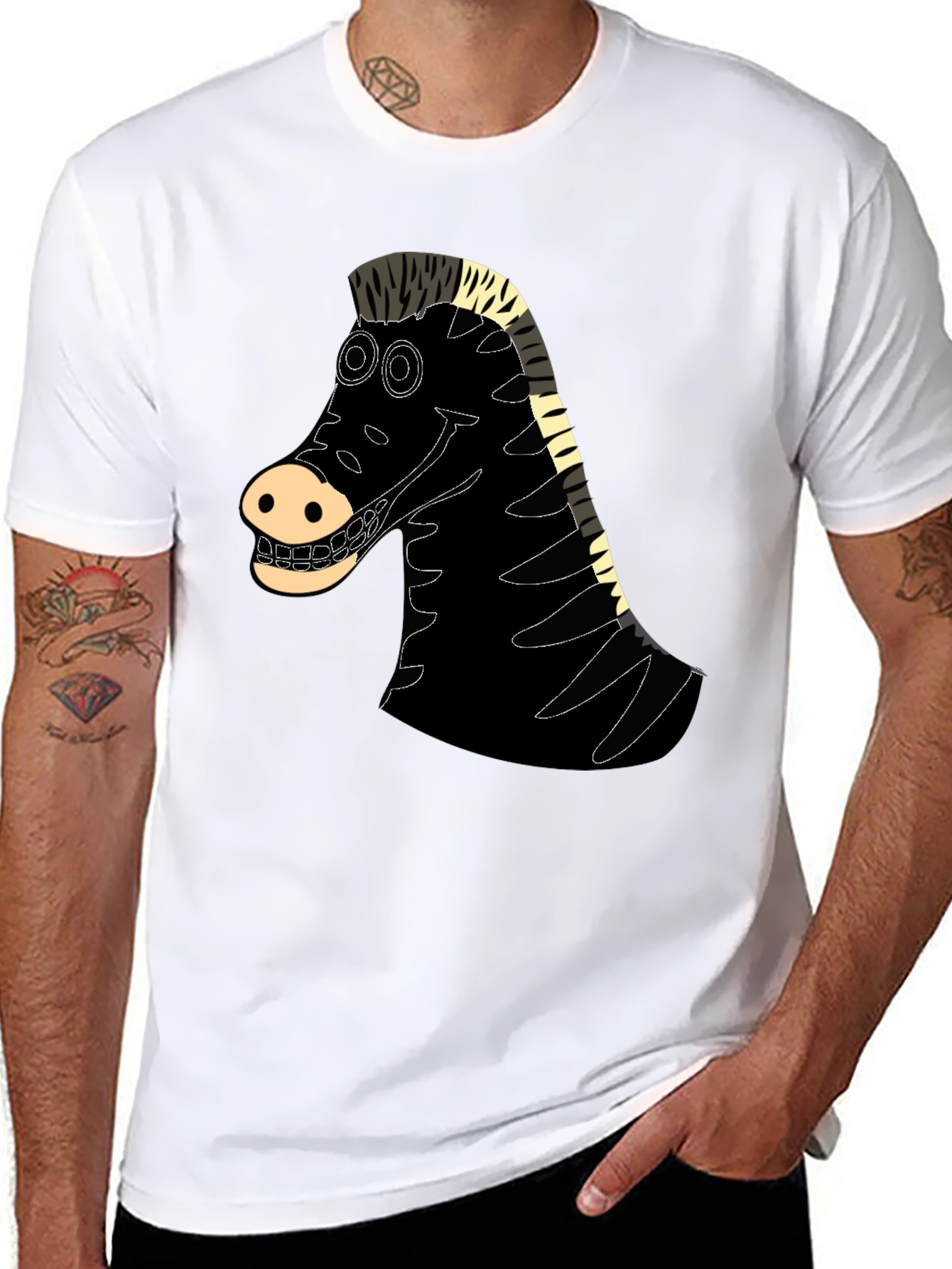 Cartoon Zebra Graphic Tee - Black Casual Shirt