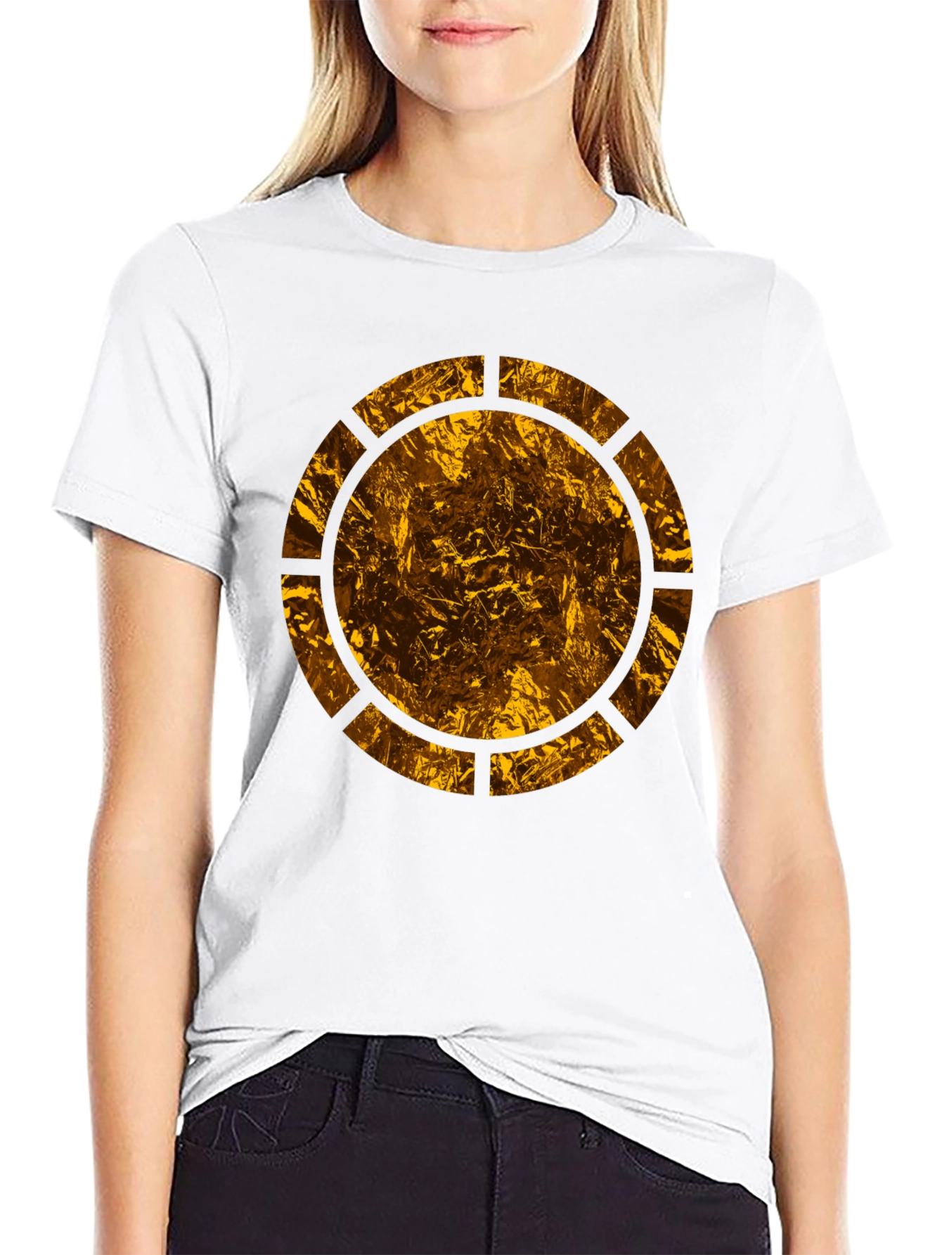 Mens Black T-Shirt with Abstract Gold Circle Design