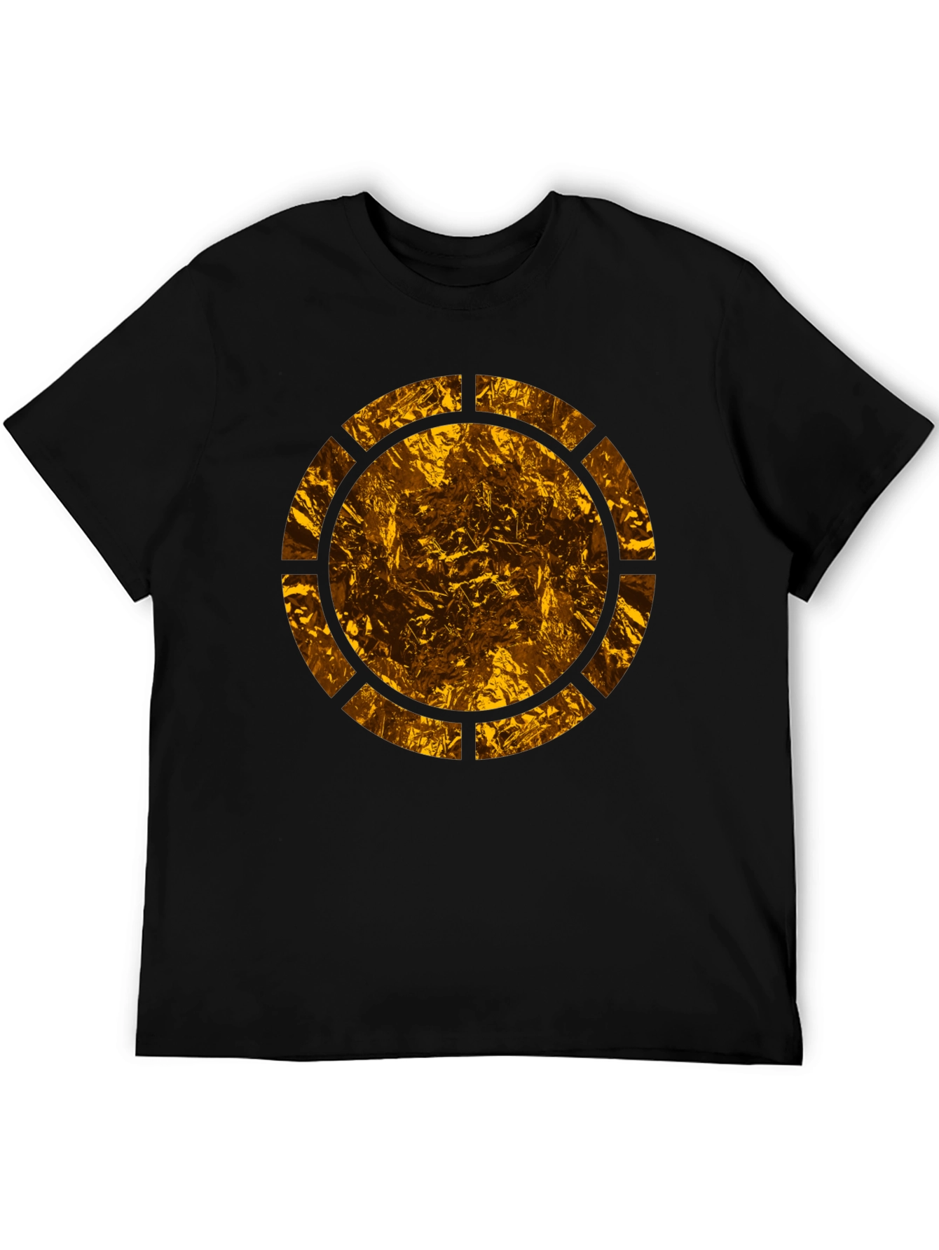 Mens Black T-Shirt with Abstract Gold Circle Design
