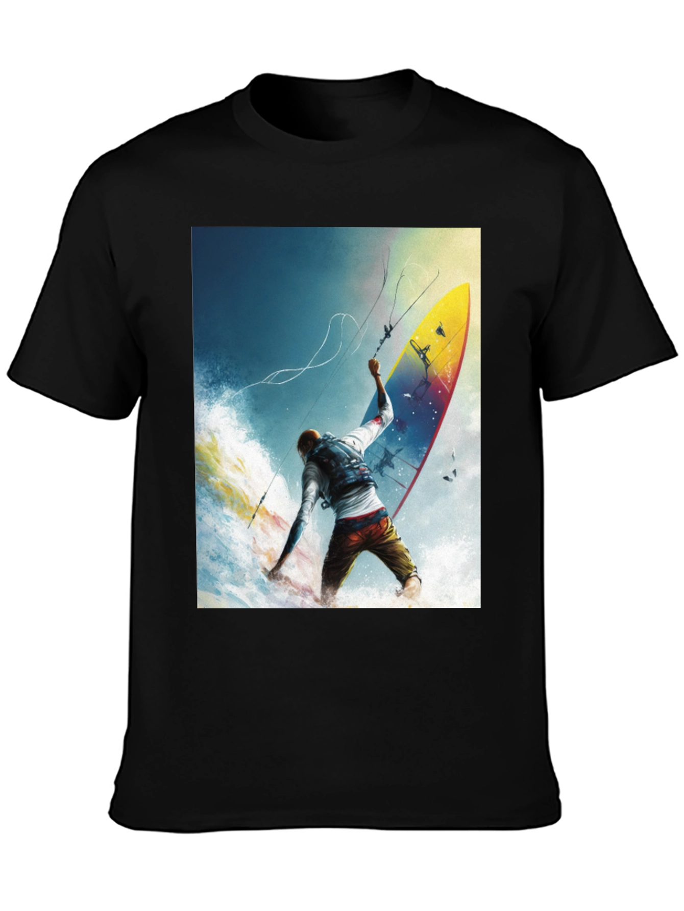 Surfing Print Black T-Shirt