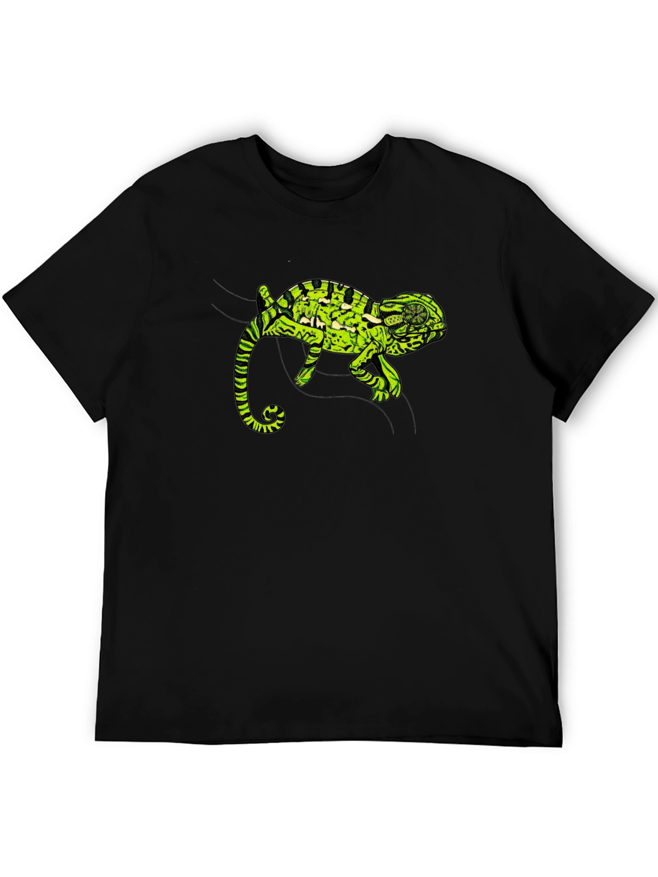 Black T-Shirt with Green Chameleon Graphic