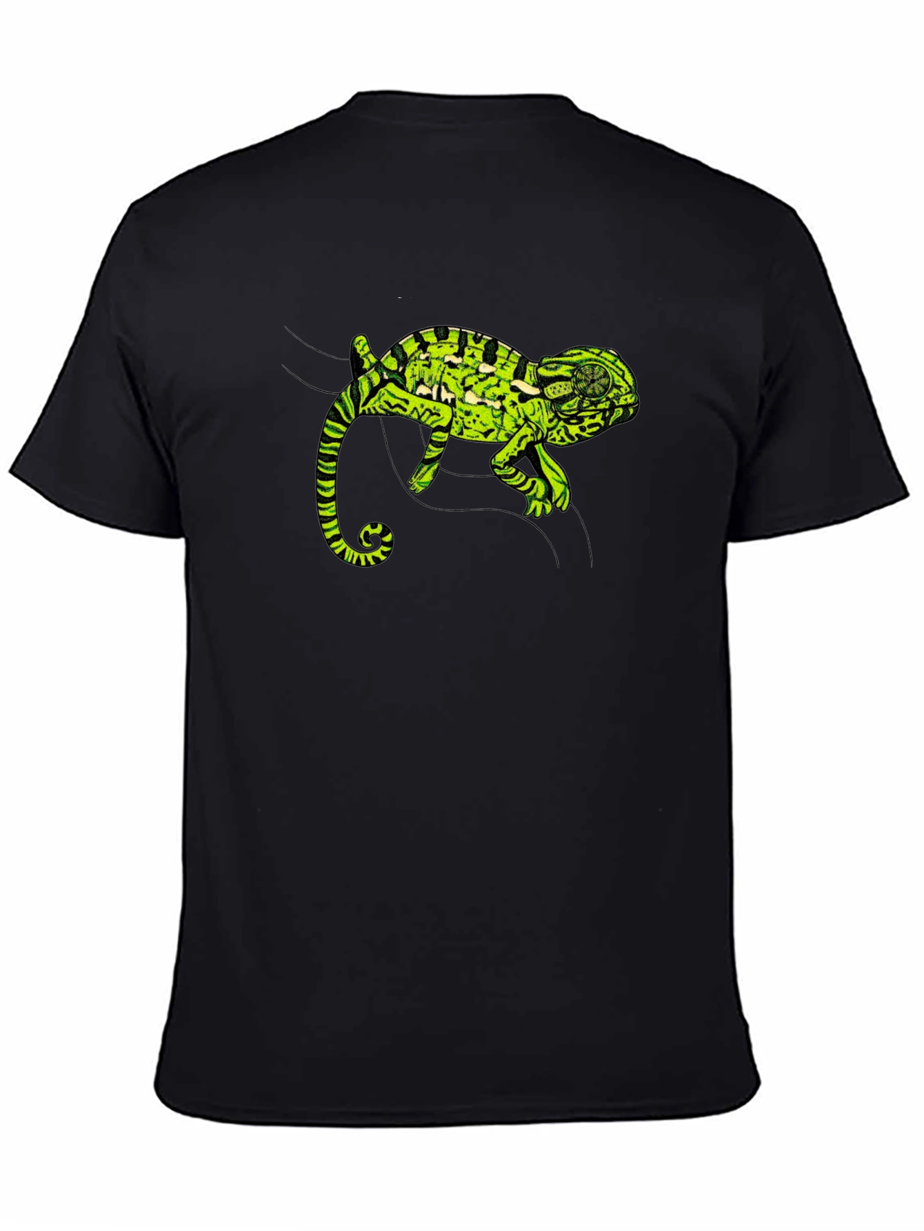 Black T-Shirt with Green Chameleon Graphic