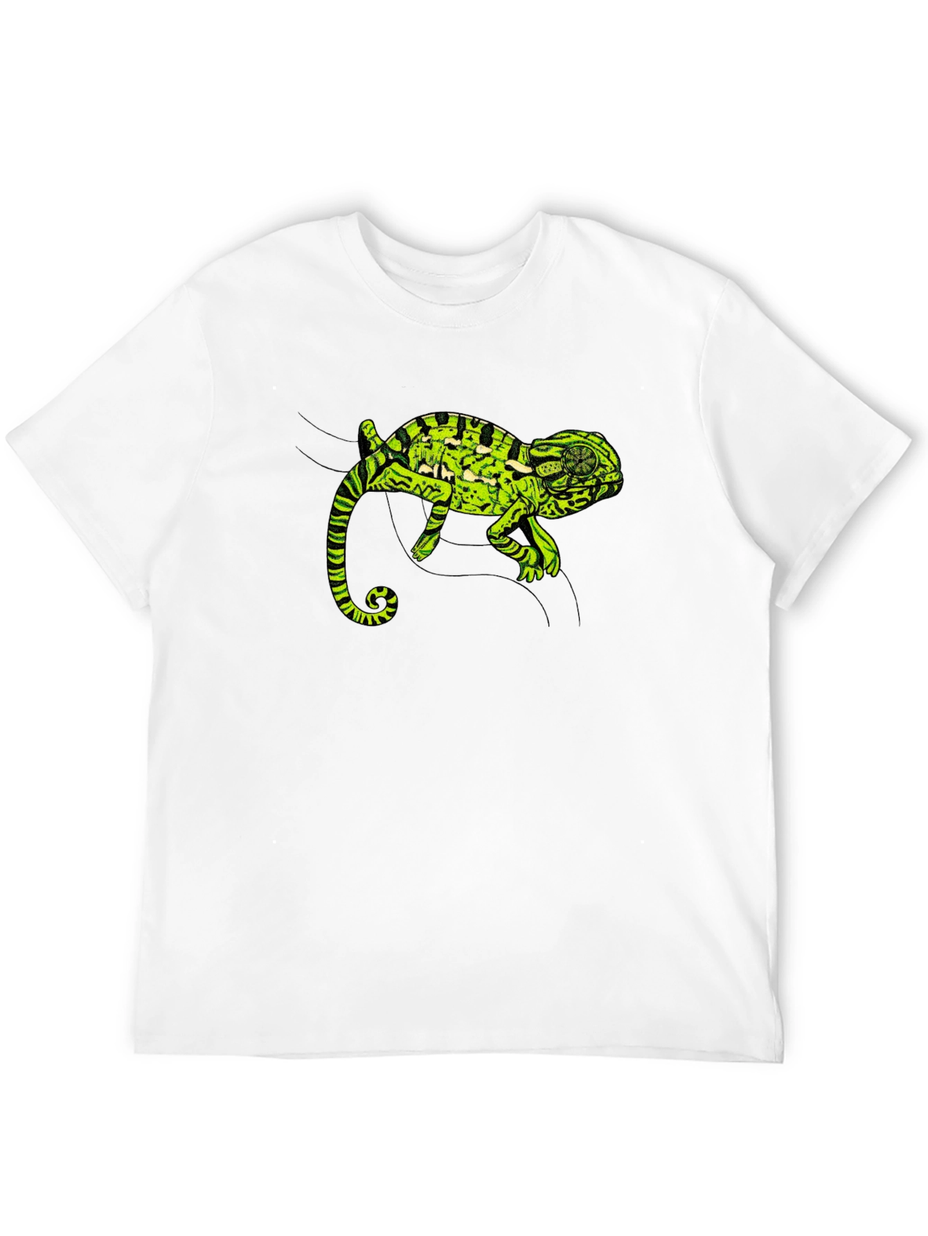 Black T-Shirt with Green Chameleon Graphic