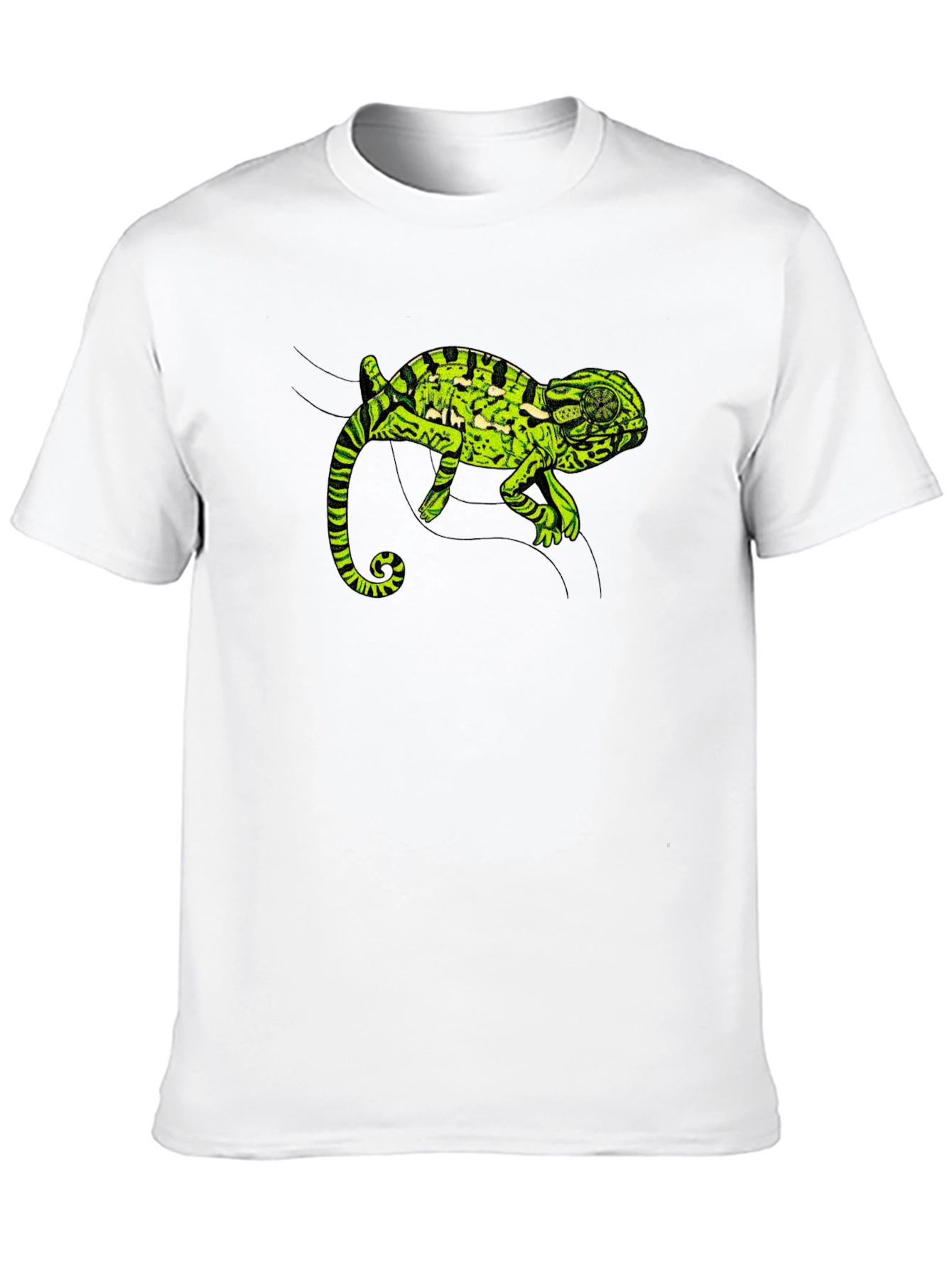 Black T-Shirt with Green Chameleon Graphic