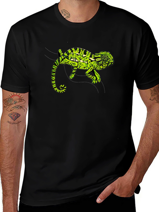 Black T-Shirt with Green Chameleon Graphic