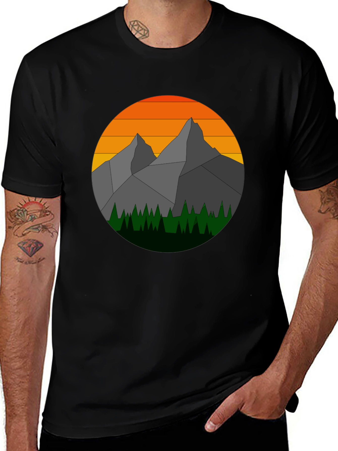 Geometric Mountain Sunset Graphic Tee