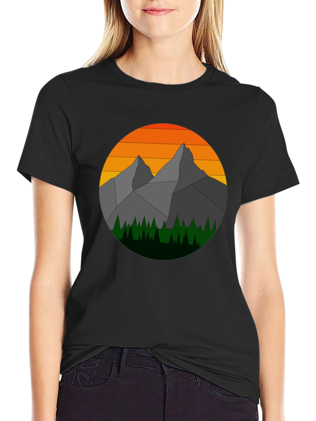 Geometric Mountain Sunset Graphic Tee
