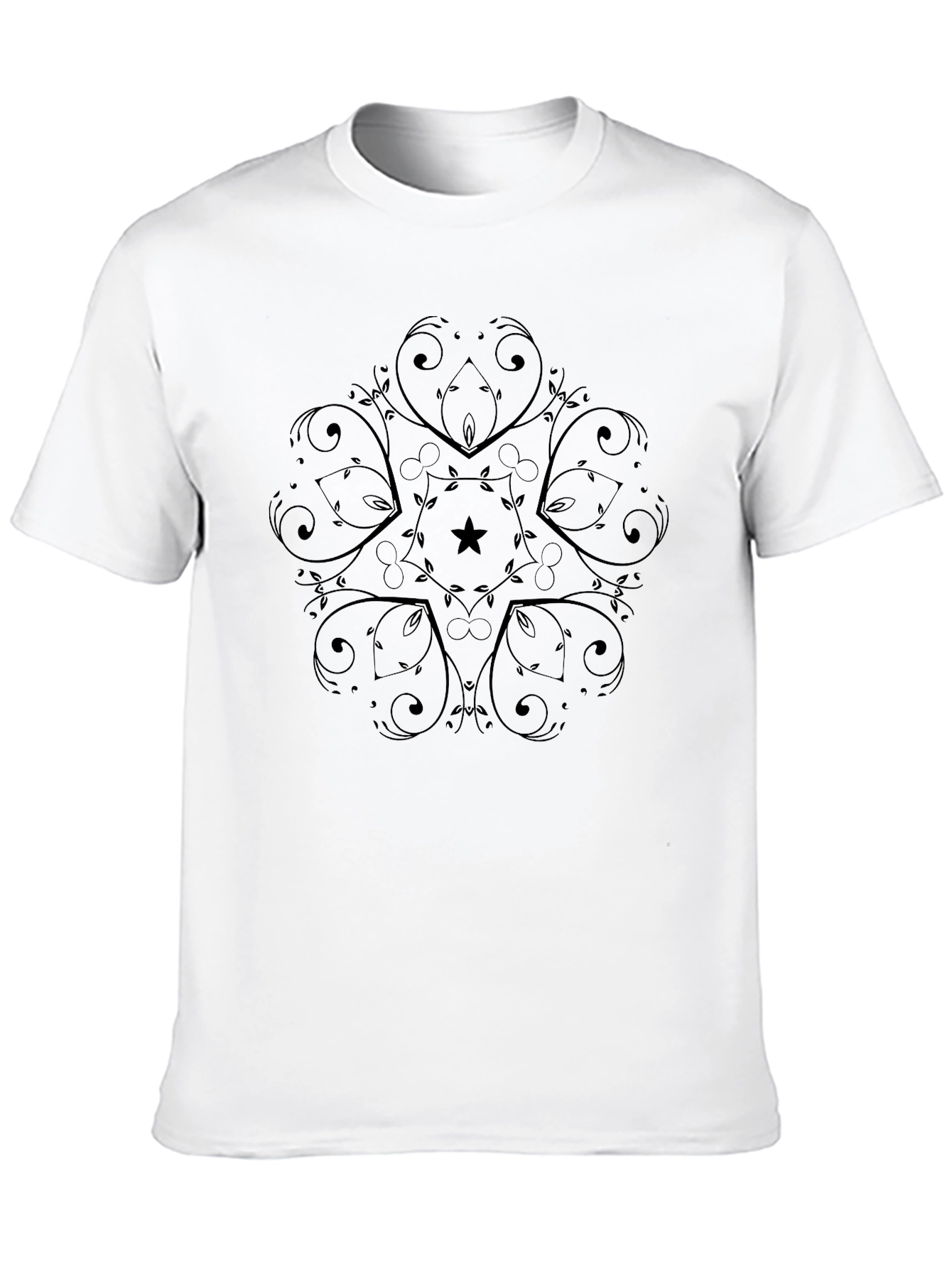 Black Graphic Tee with Star Mandala Design