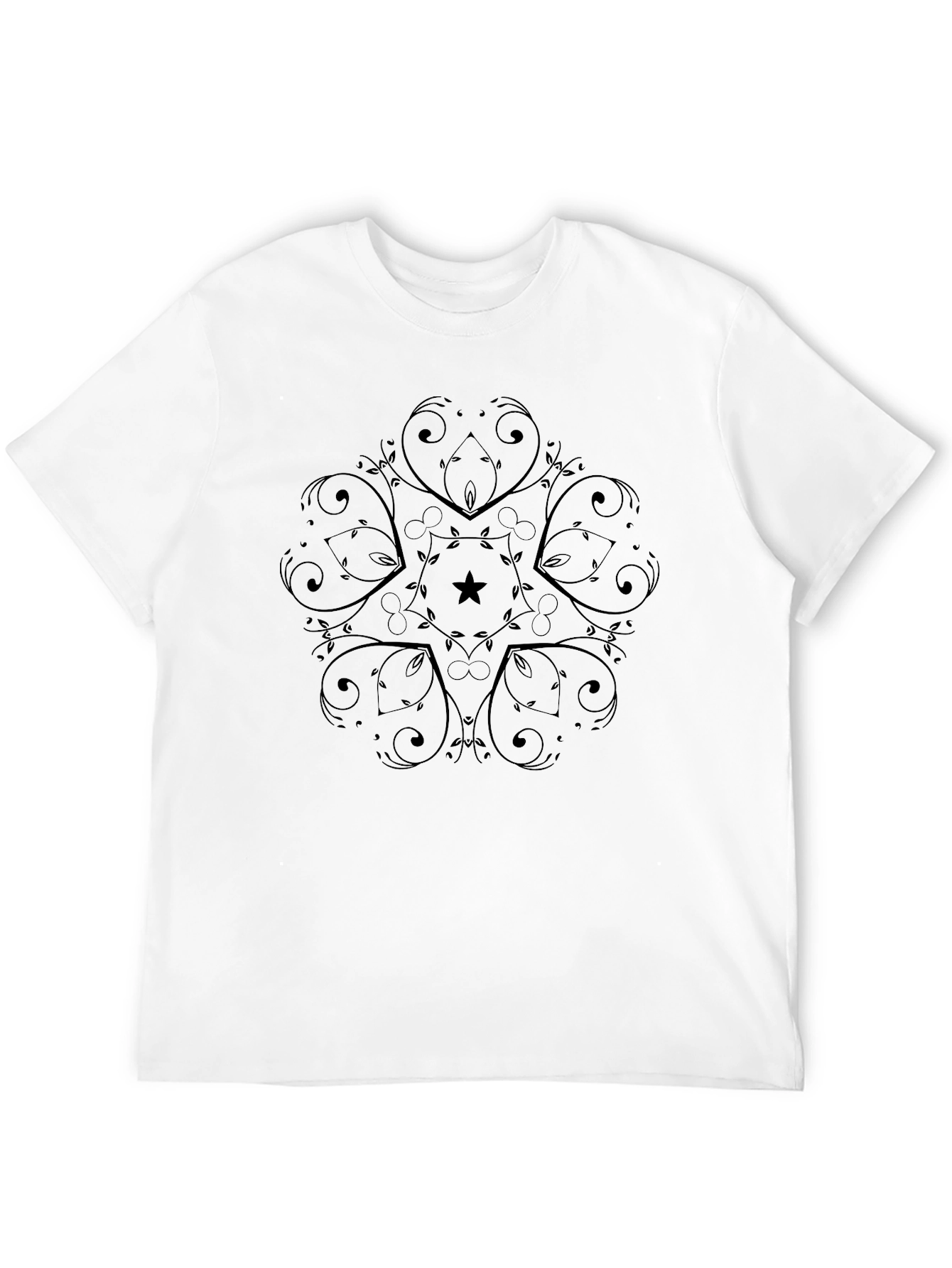 Black Graphic Tee with Star Mandala Design