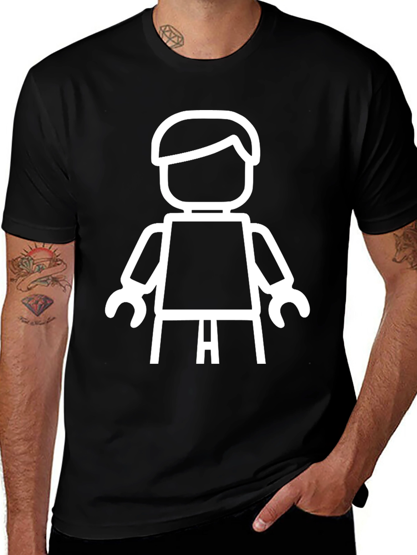 Black T-Shirt with White Lego Man Graphic