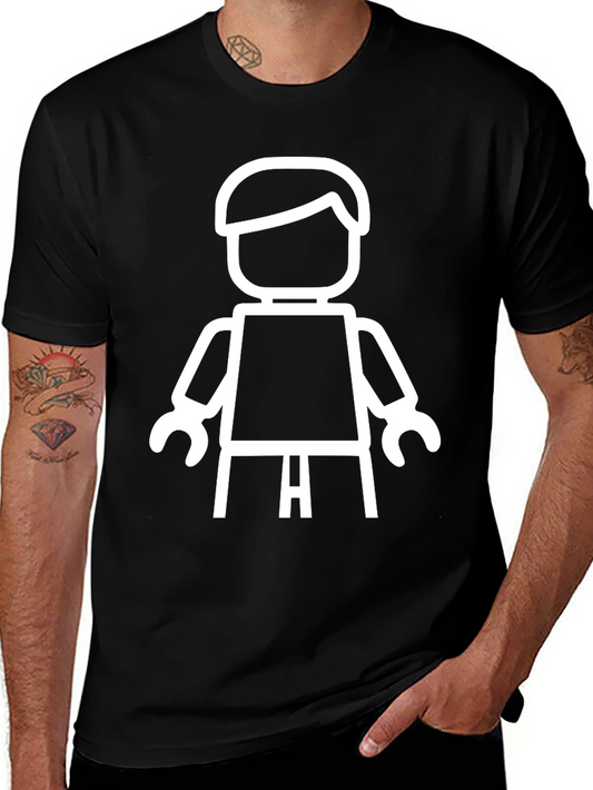 Black T-Shirt with White Lego Man Graphic