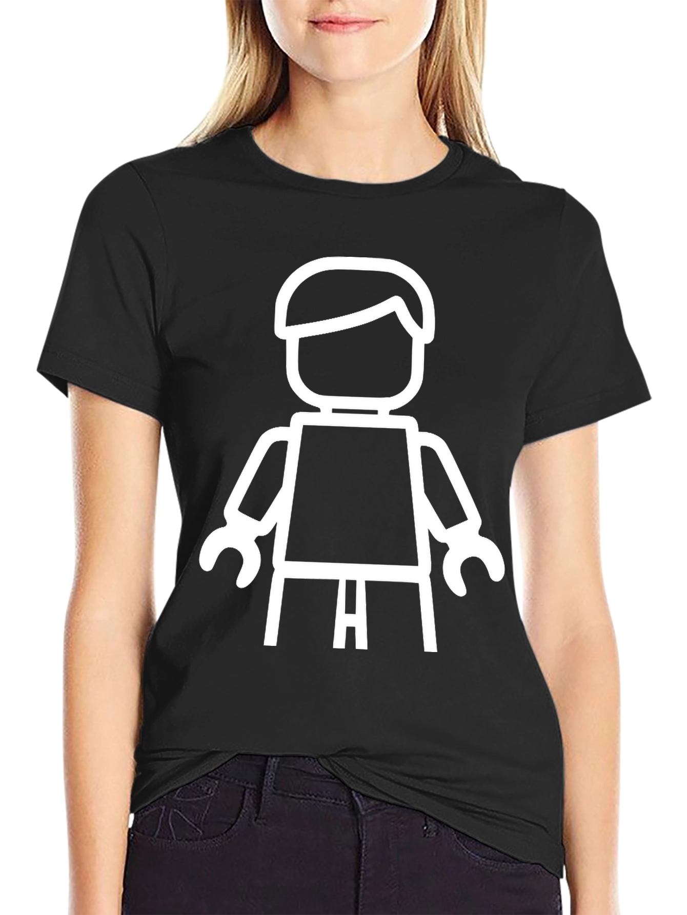 Black T-Shirt with White Lego Man Graphic