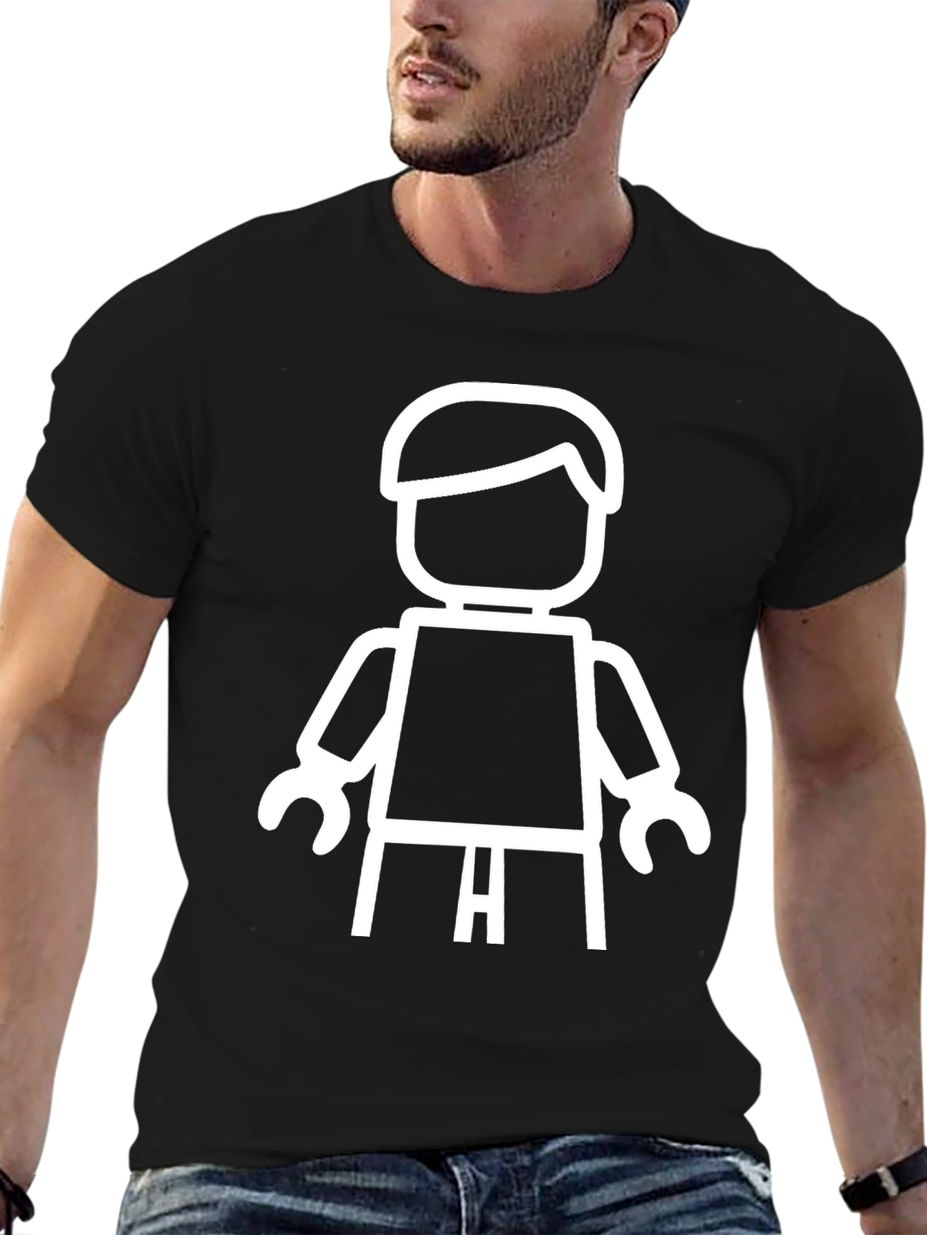 Black T-Shirt with White Lego Man Graphic
