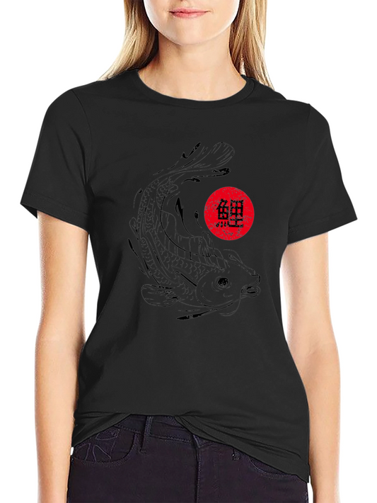 Koi Fish Graphic Black T-Shirt - Japanese Style