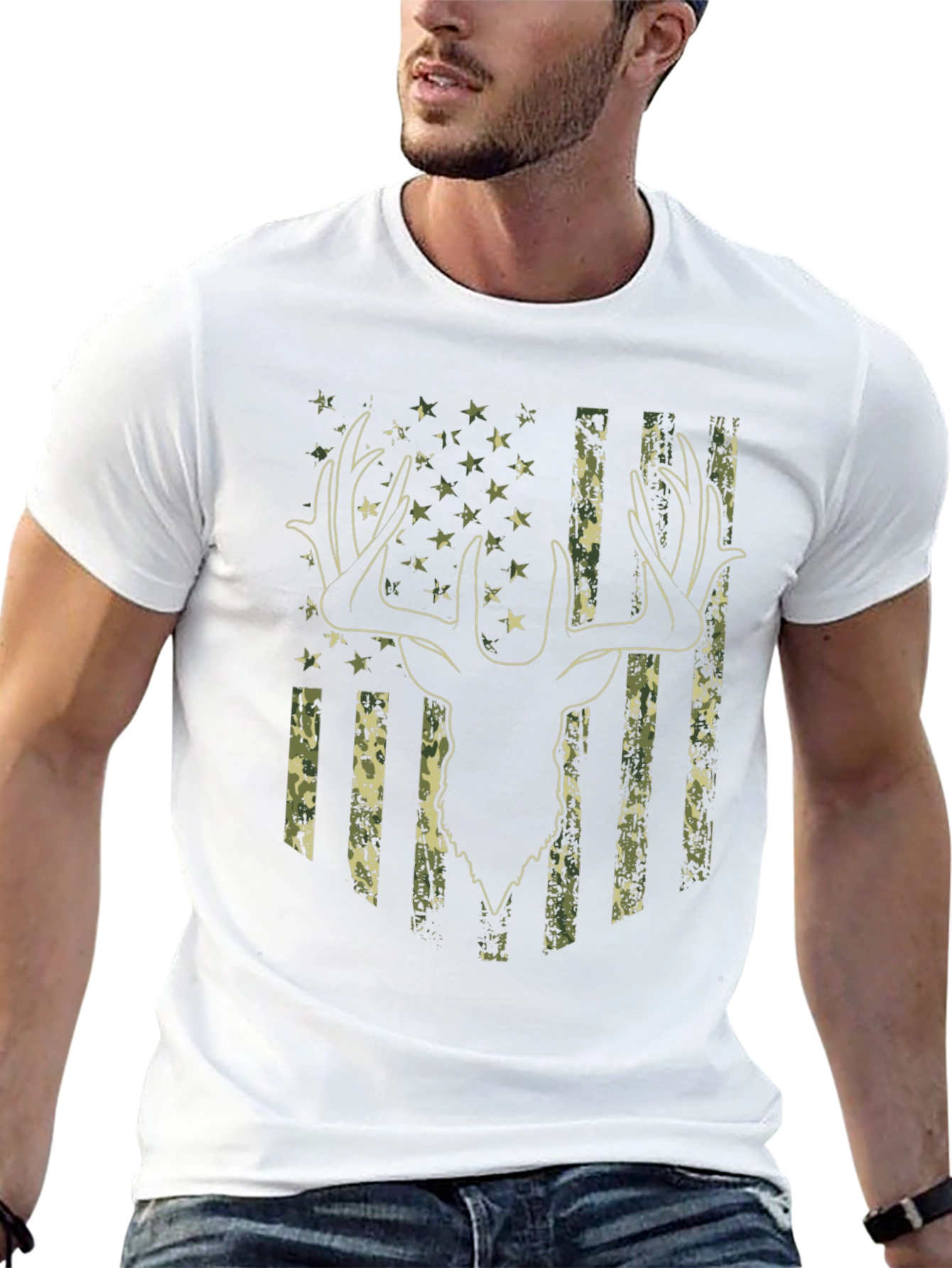 Camouflage Deer Flag Graphic Tee