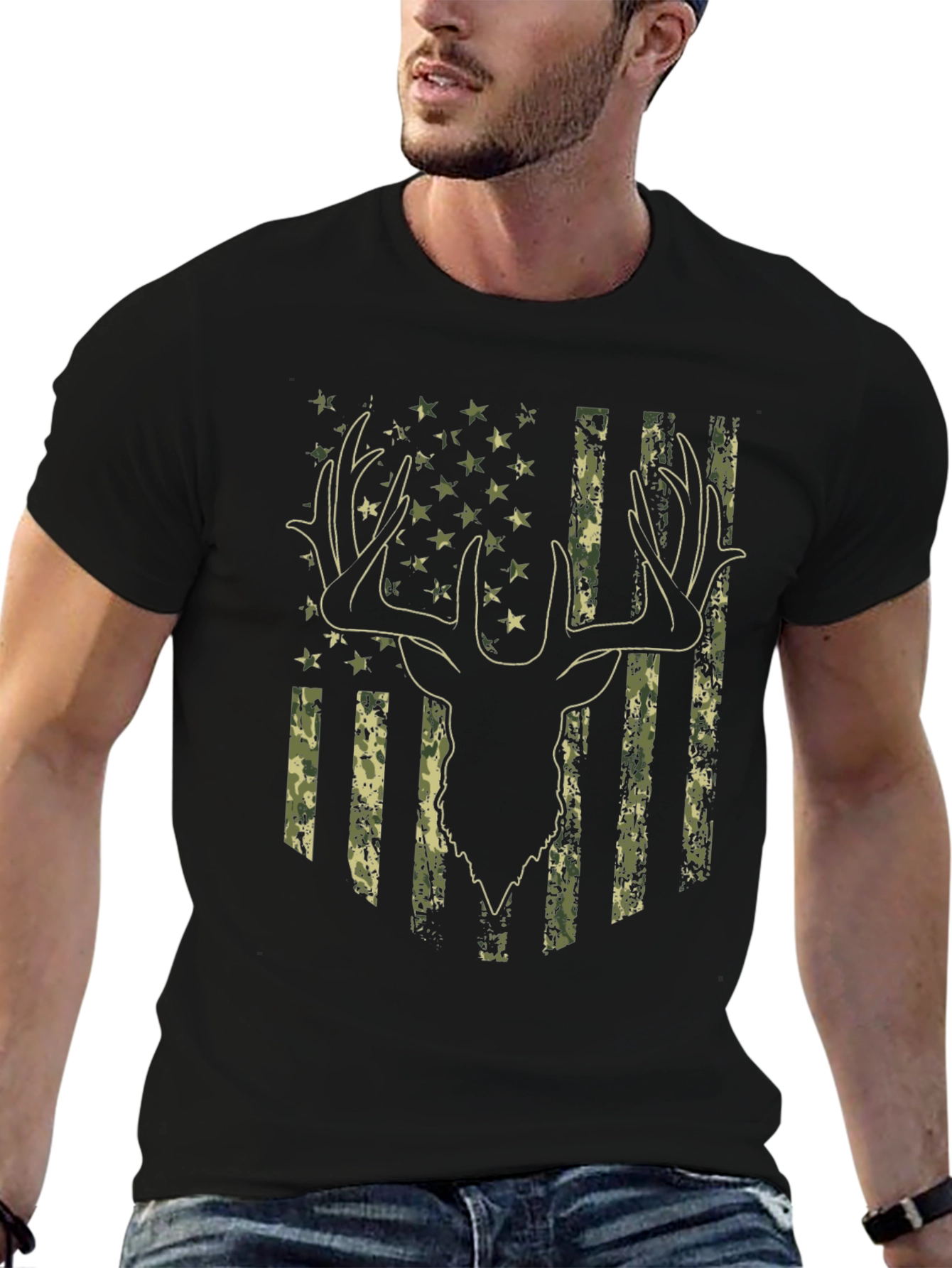 Camouflage Deer Flag Graphic Tee