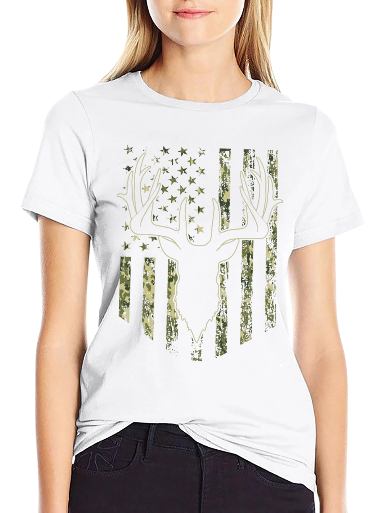 Camouflage Deer Flag Graphic Tee