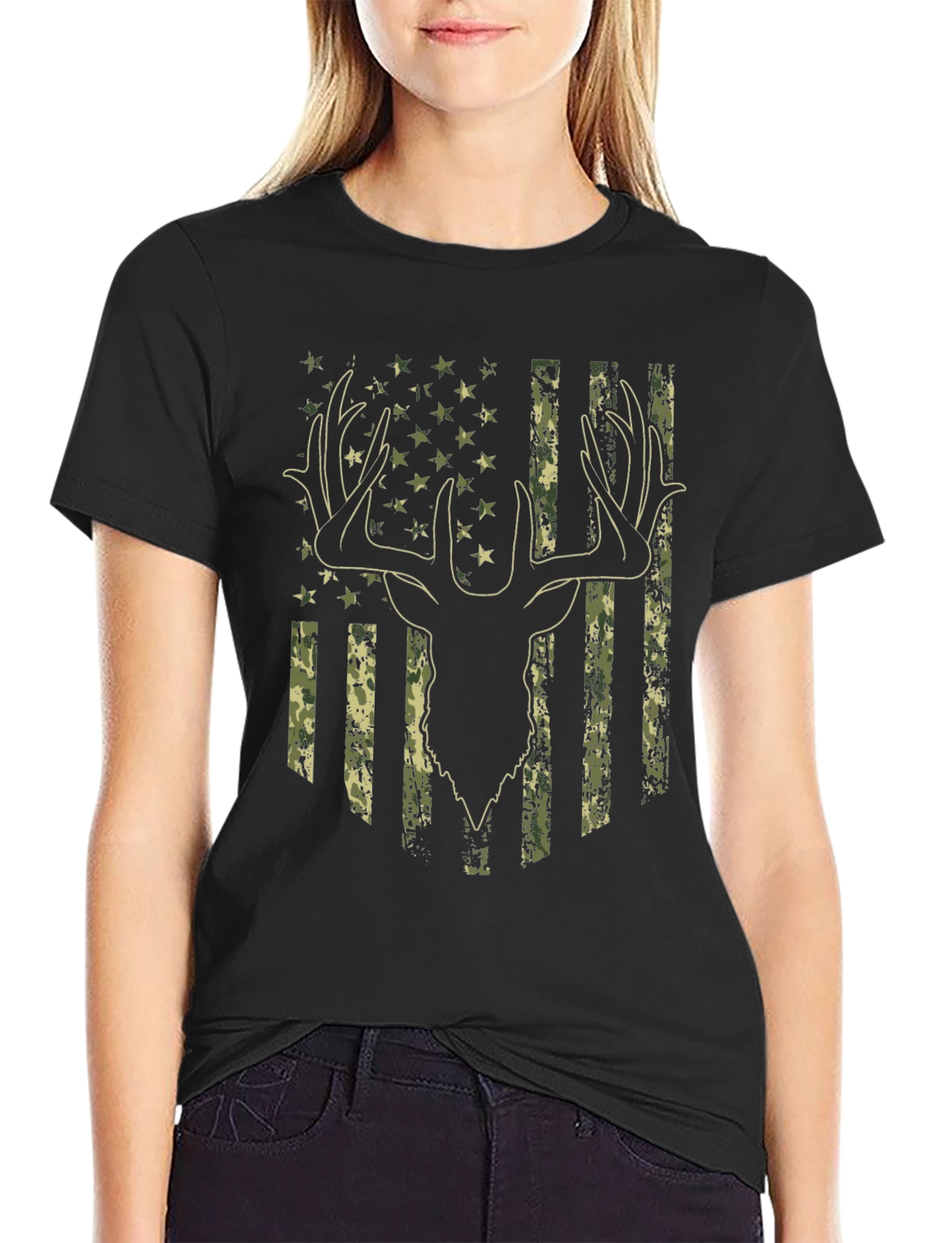 Camouflage Deer Flag Graphic Tee