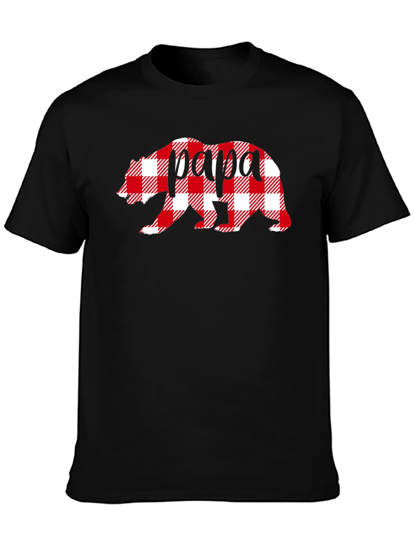 Papa Bear Plaid Graphic Tee - Mens Black T-Shirt