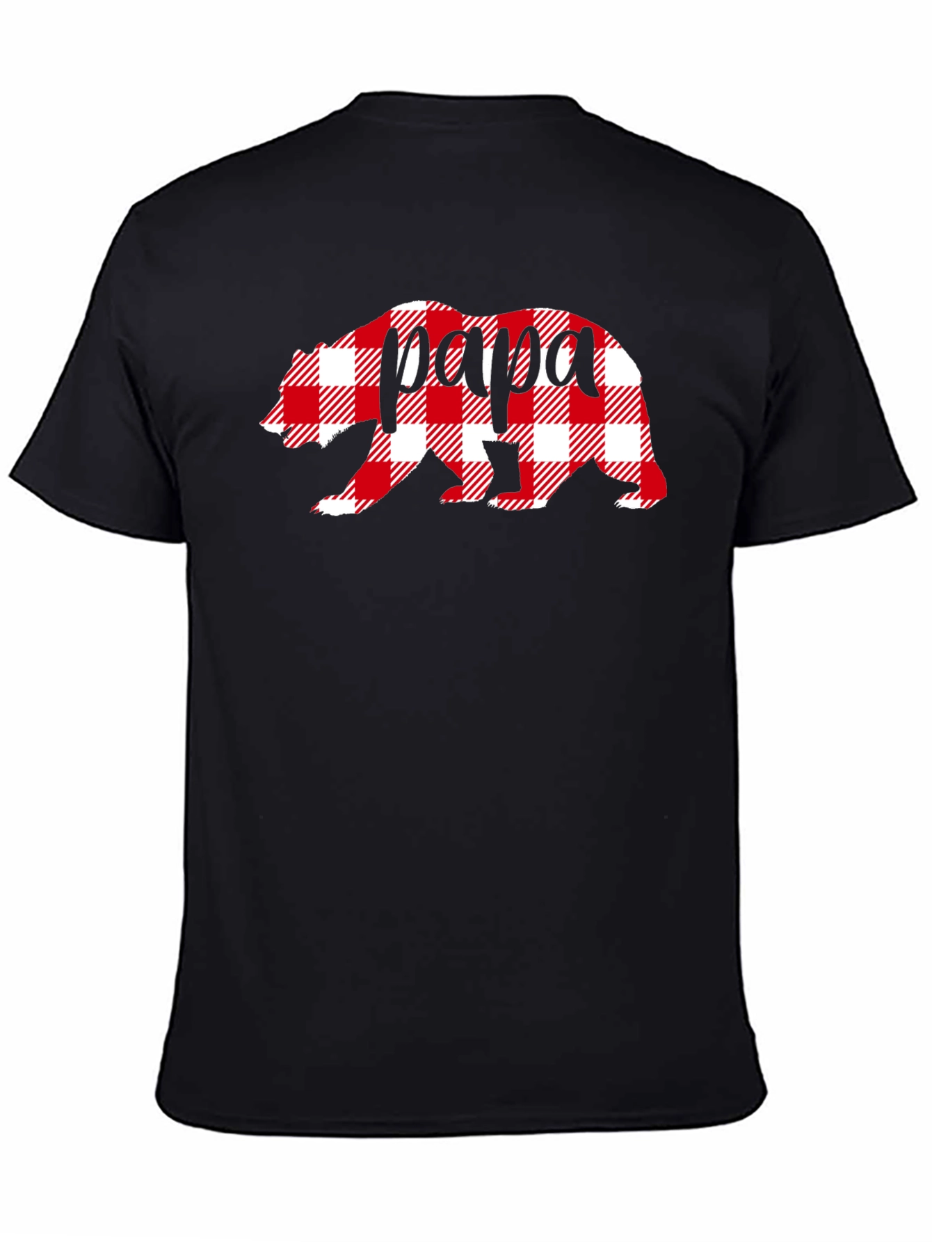Papa Bear Plaid Graphic Tee - Mens Black T-Shirt