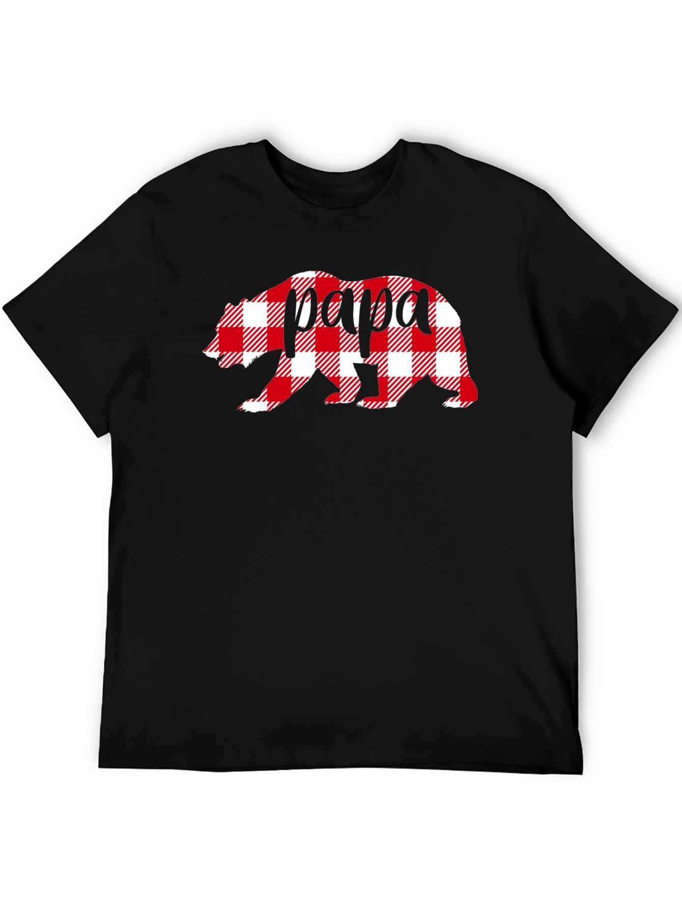 Papa Bear Plaid Graphic Tee - Mens Black T-Shirt