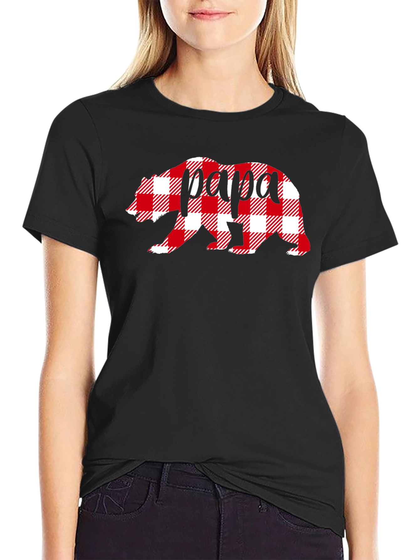 Papa Bear Plaid Graphic Tee - Mens Black T-Shirt
