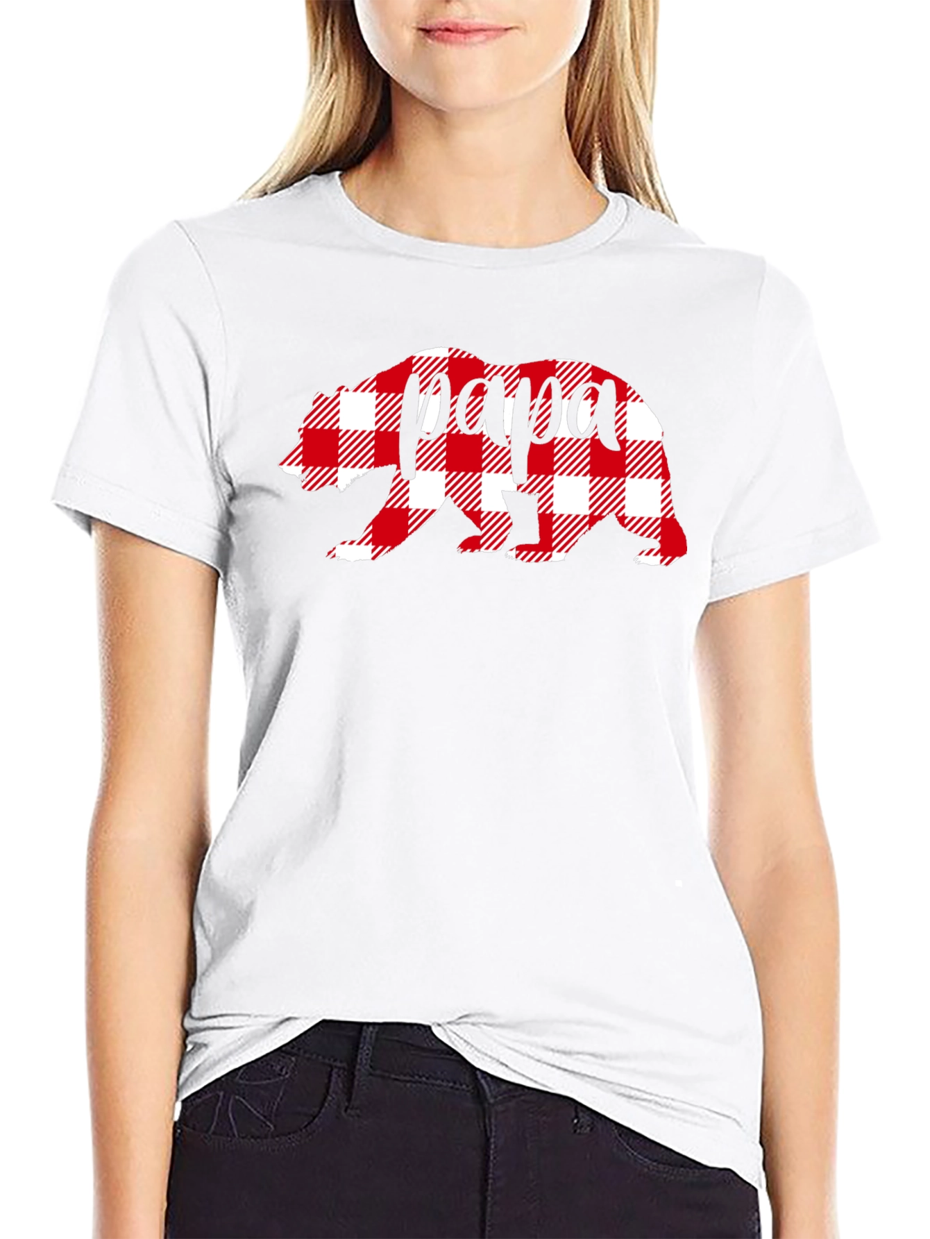 Papa Bear Plaid Graphic Tee - Mens Black T-Shirt