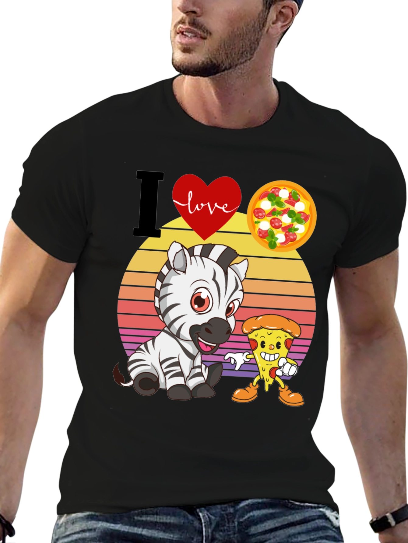 I Heart Love Zebra and Pizza T-Shirt