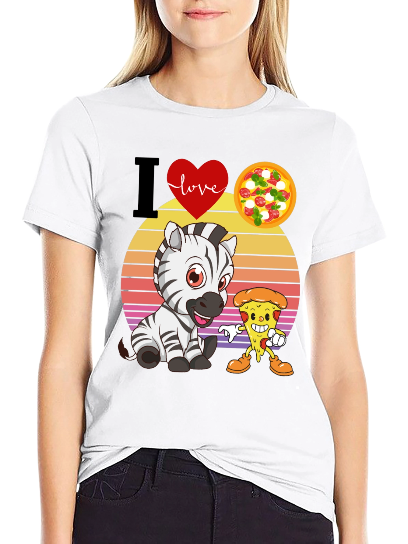 I Heart Love Zebra and Pizza T-Shirt