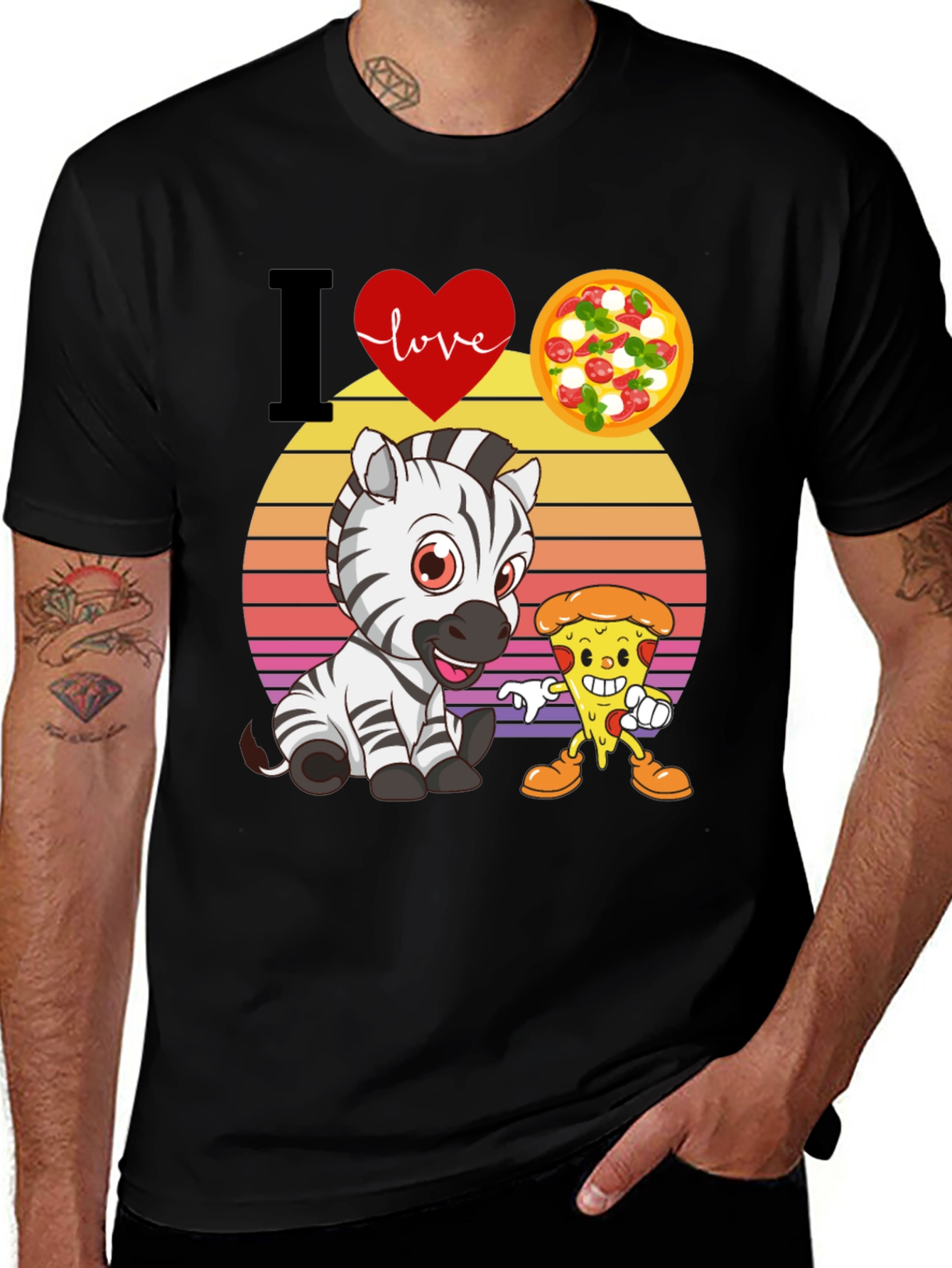 I Heart Love Zebra and Pizza T-Shirt