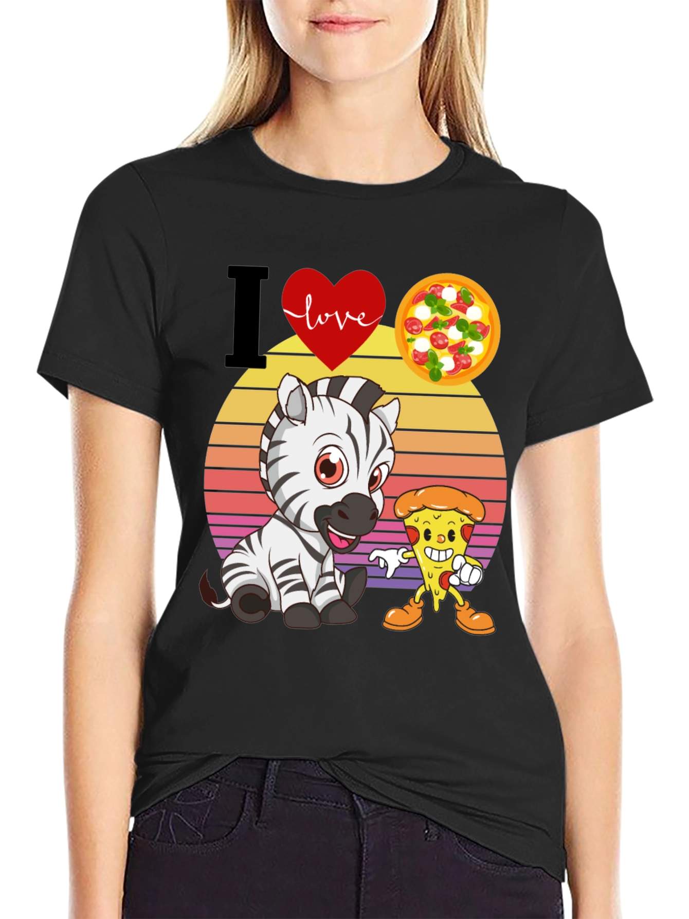 I Heart Love Zebra and Pizza T-Shirt