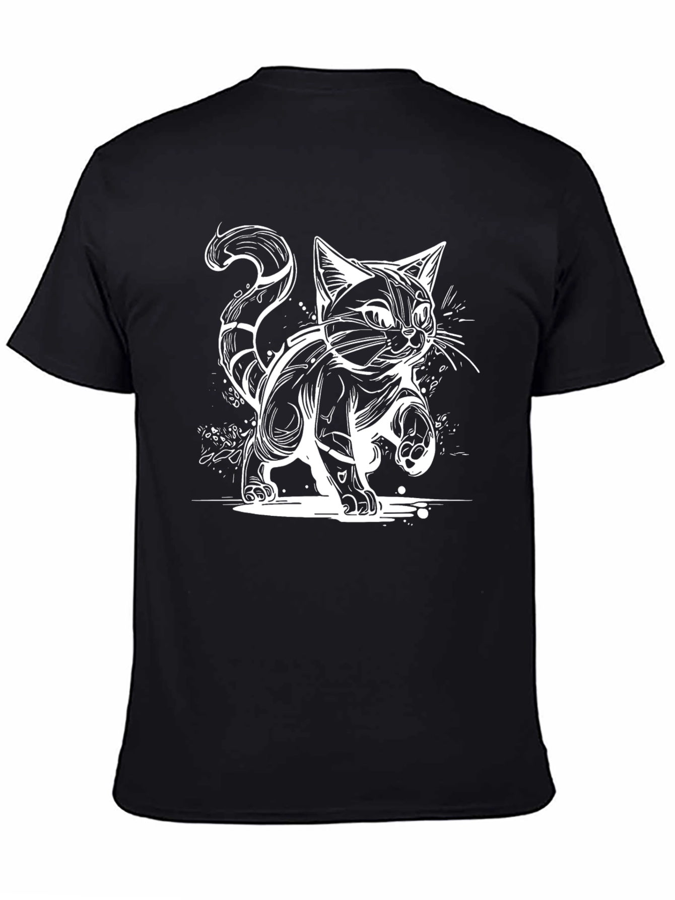 Black Cat Graphic Tee - Unique Cartoon Design