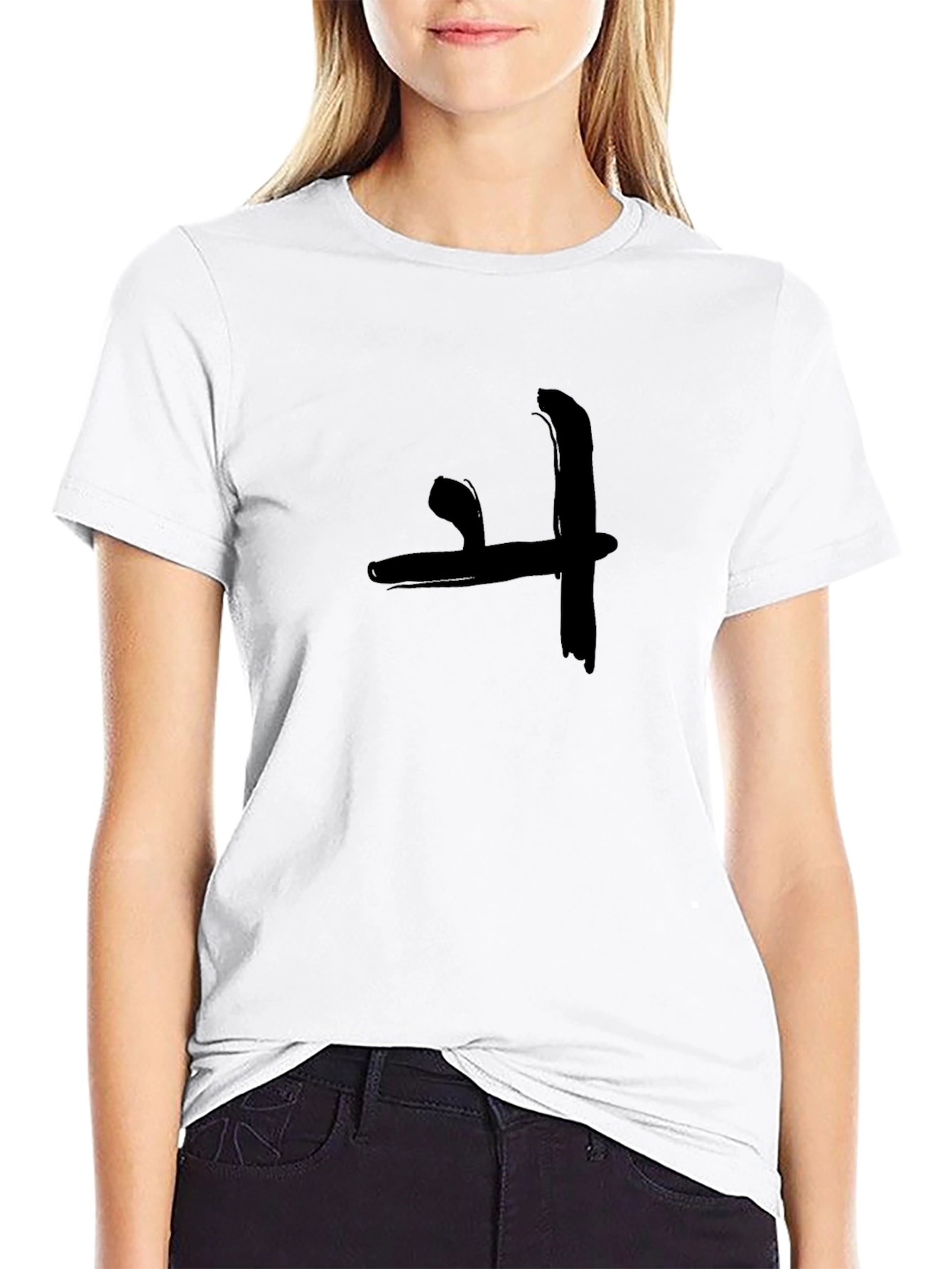 Black T-Shirt with Brushstroke Graphic