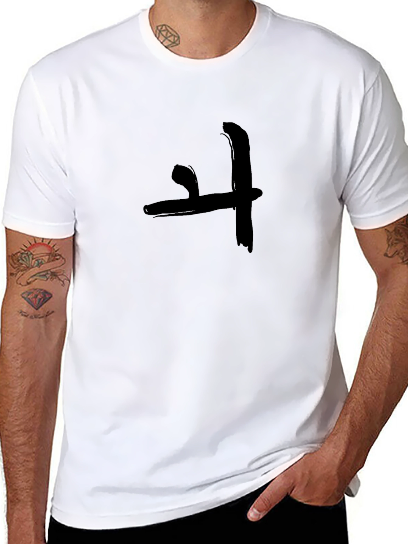 Black T-Shirt with Brushstroke Graphic