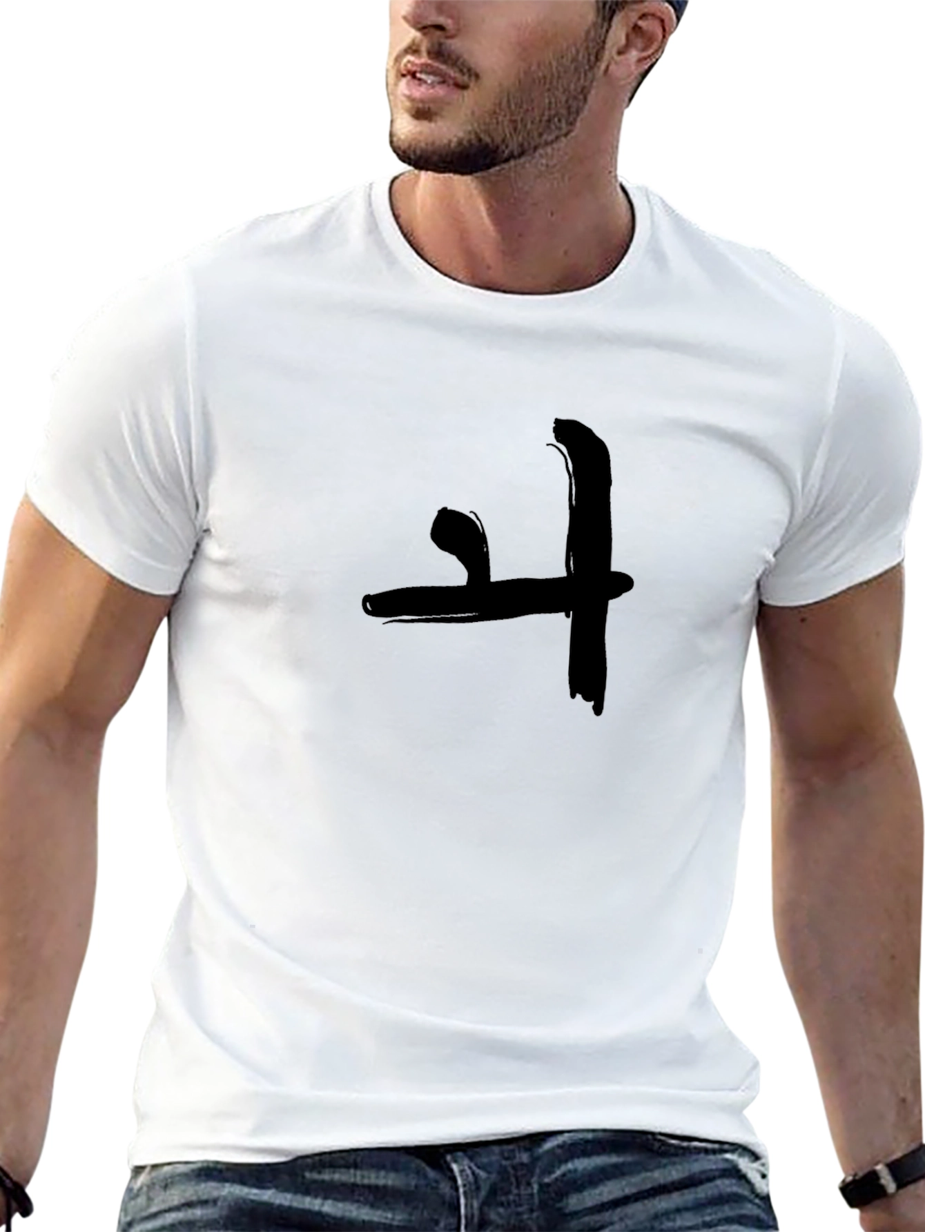 Black T-Shirt with Brushstroke Graphic