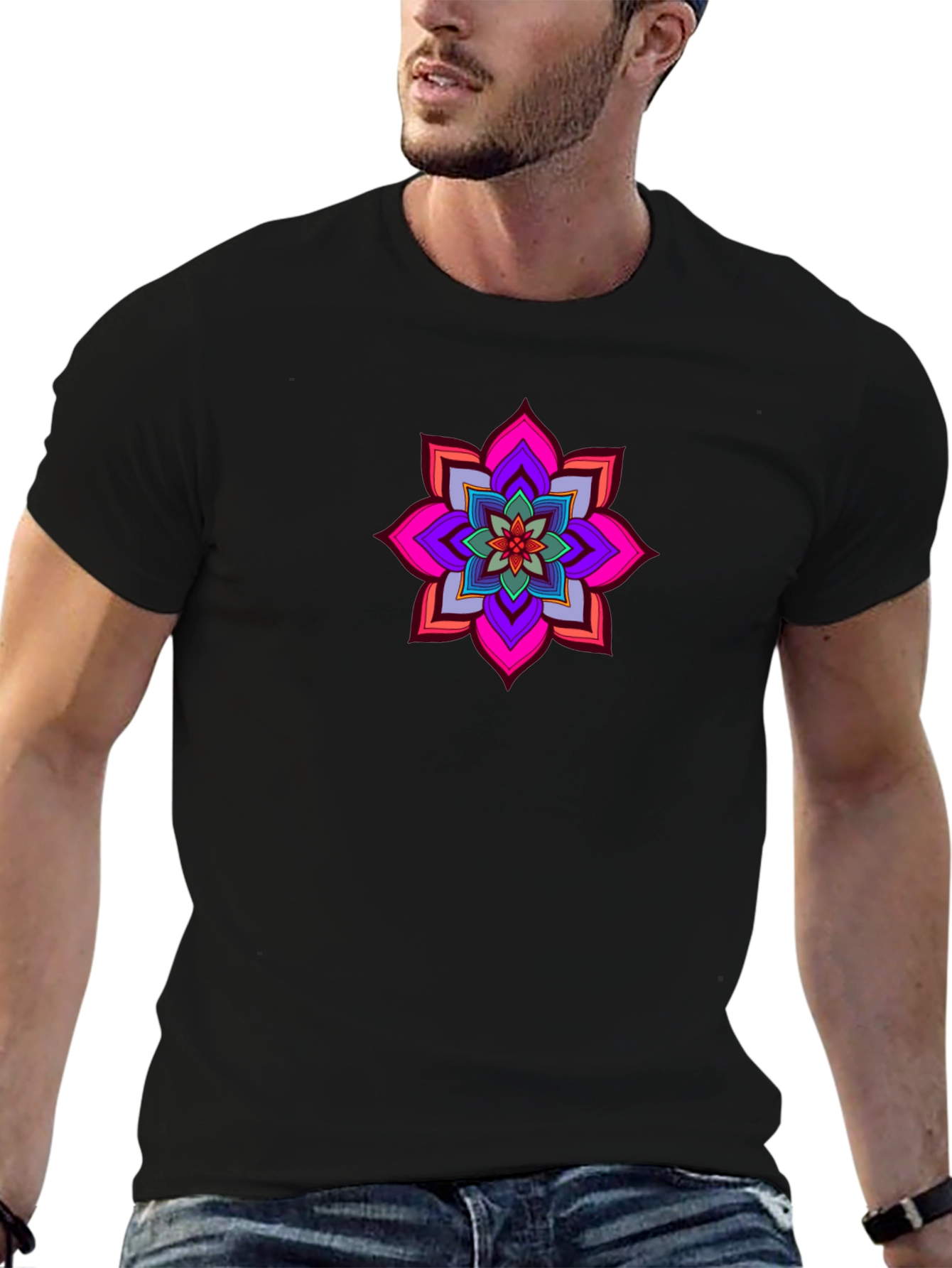 Vibrant Mandala Graphic Tee - Black Cotton Comfort