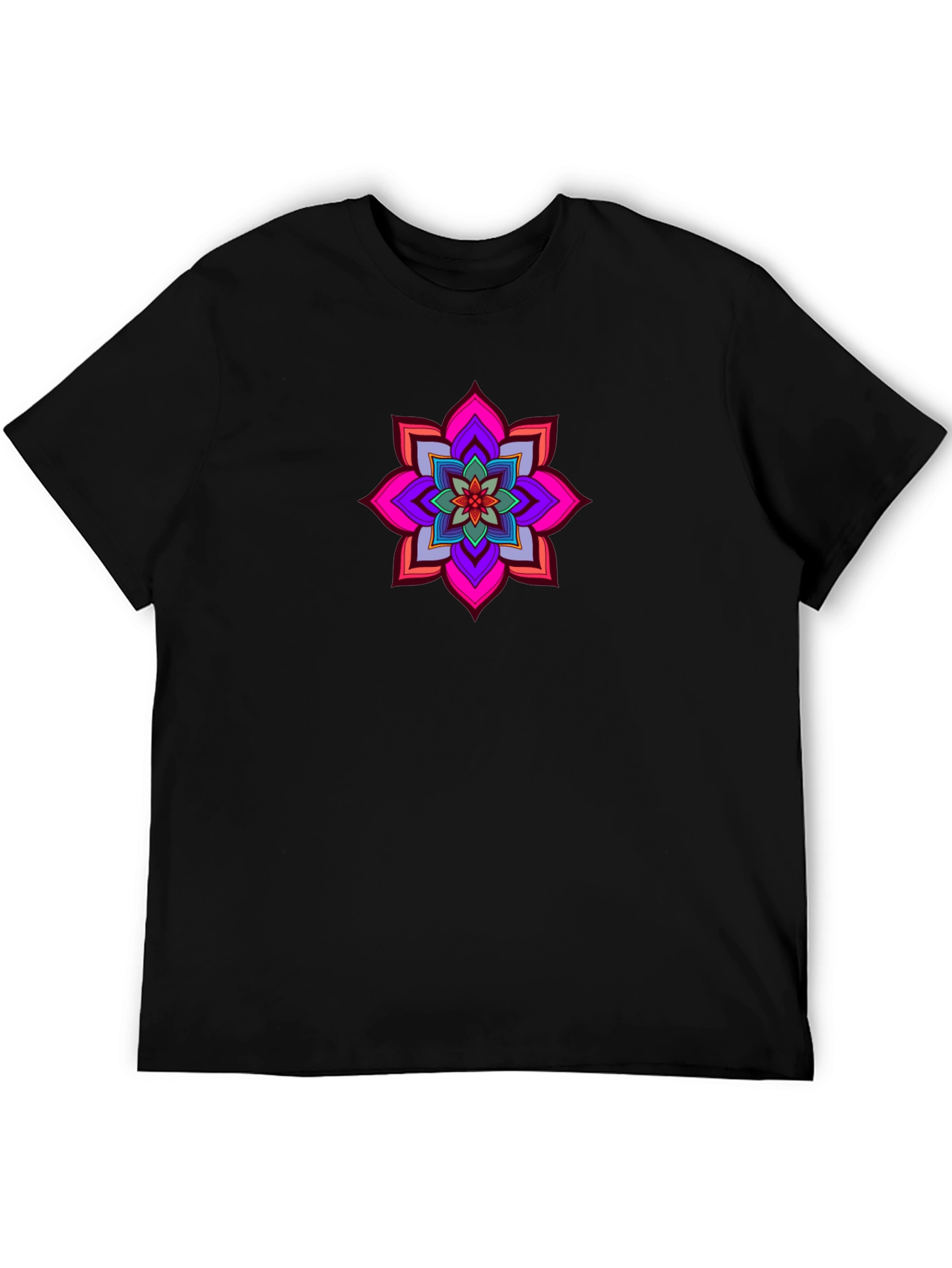 Vibrant Mandala Graphic Tee - Black Cotton Comfort