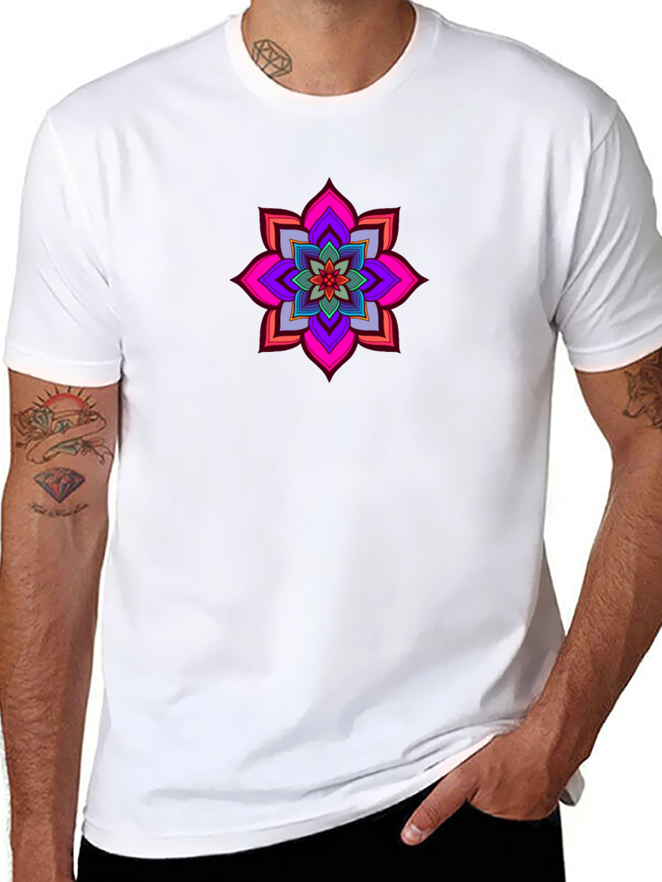 Vibrant Mandala Graphic Tee - Black Cotton Comfort