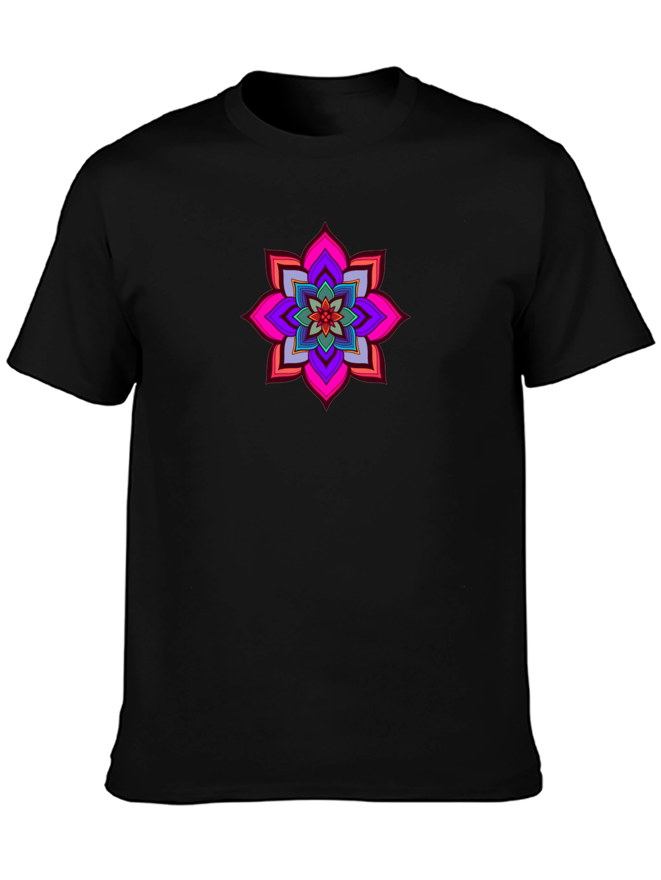 Vibrant Mandala Graphic Tee - Black Cotton Comfort
