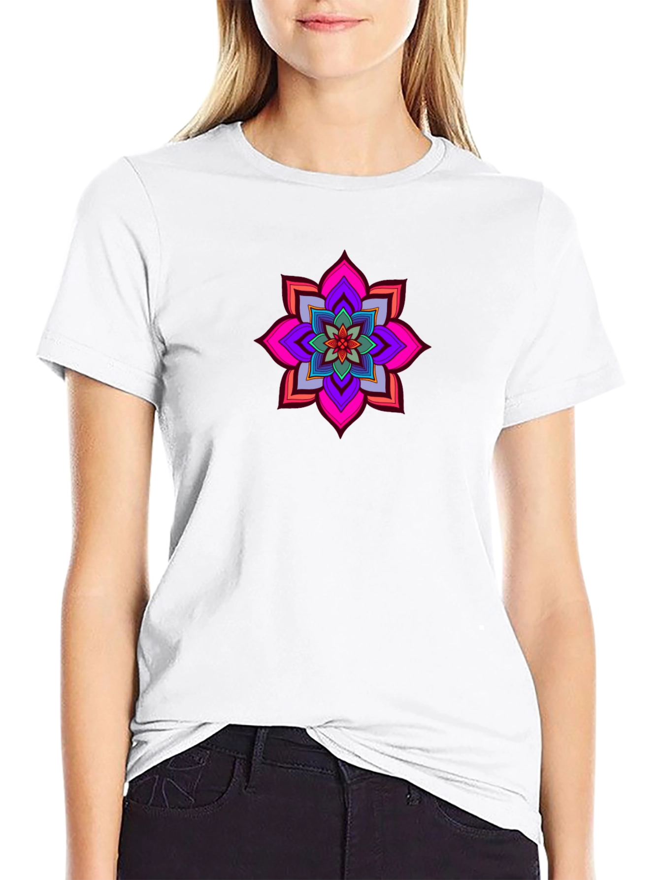 Vibrant Mandala Graphic Tee - Black Cotton Comfort