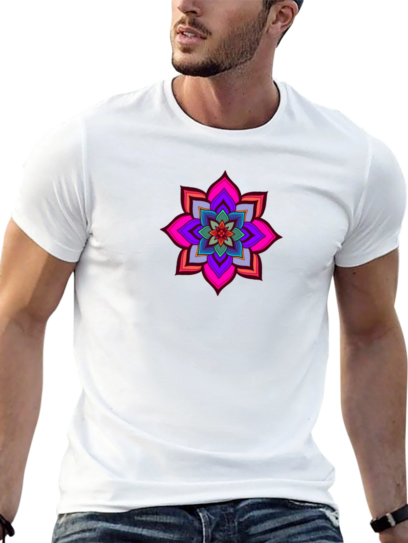 Vibrant Mandala Graphic Tee - Black Cotton Comfort