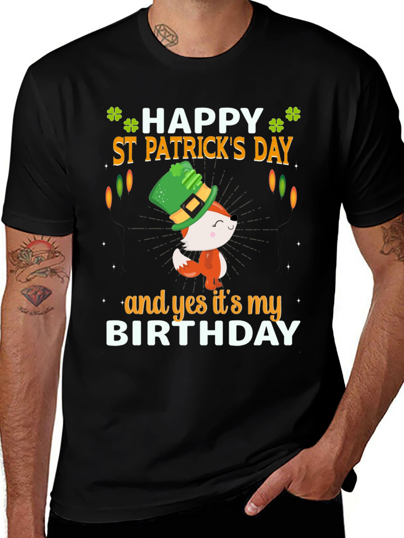 St. Patricks Day Birthday T-Shirt with Fox Graphic