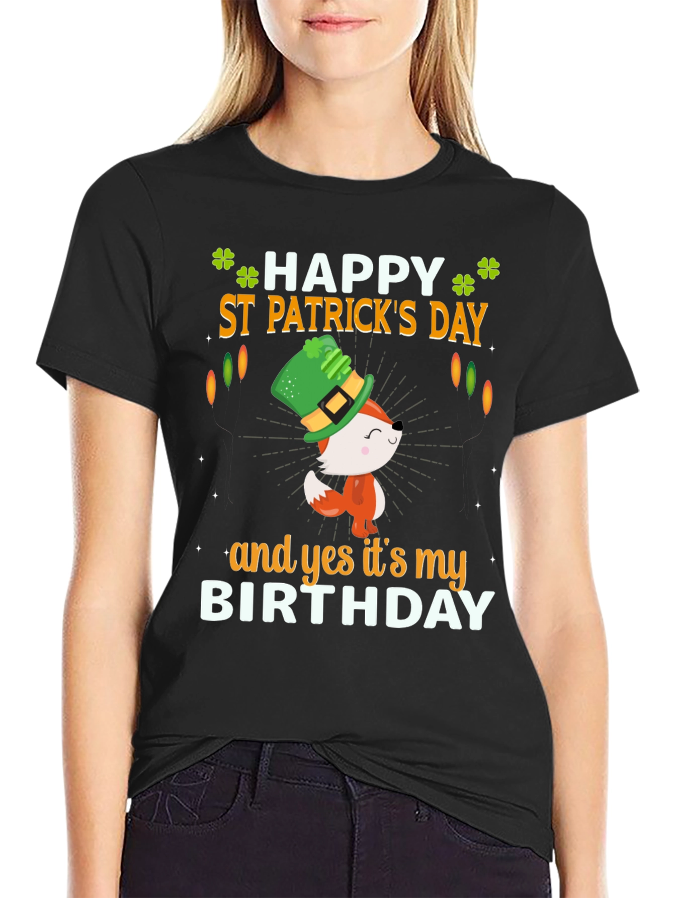 St. Patricks Day Birthday T-Shirt with Fox Graphic