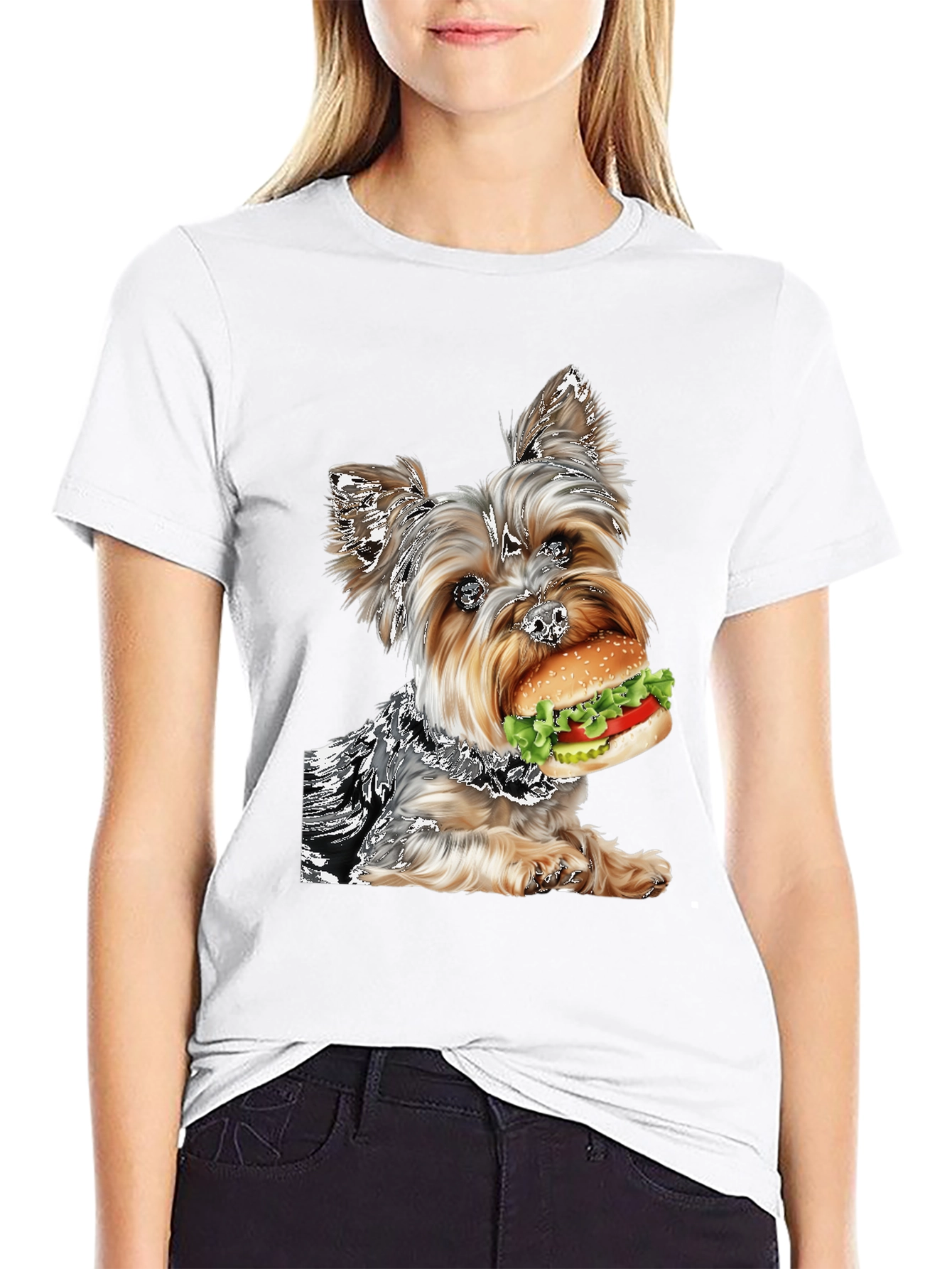Yorkie Dog Burger T-Shirt Funny Pet Lover Tee